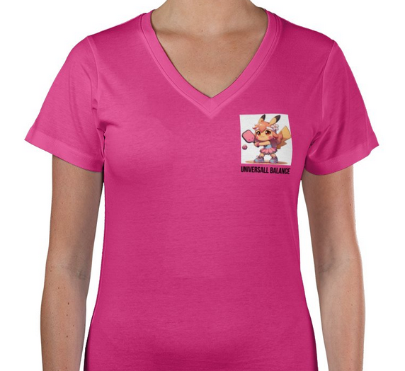Universall balance Cute character pink v-neck t-shirt