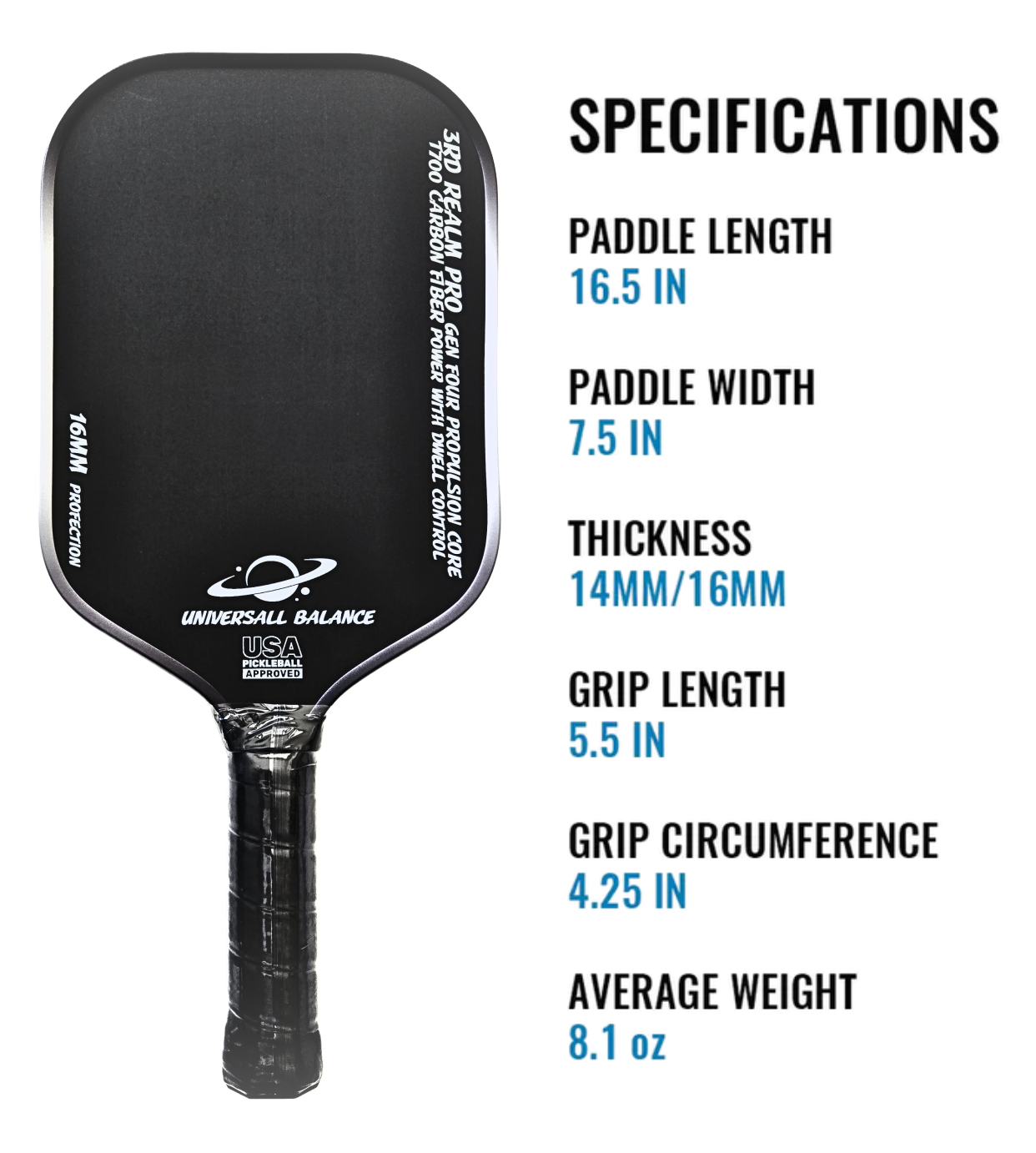 3rd Realm Pro Pickleball Paddle, Gen 4 Propulsion Core USAPA Approved 