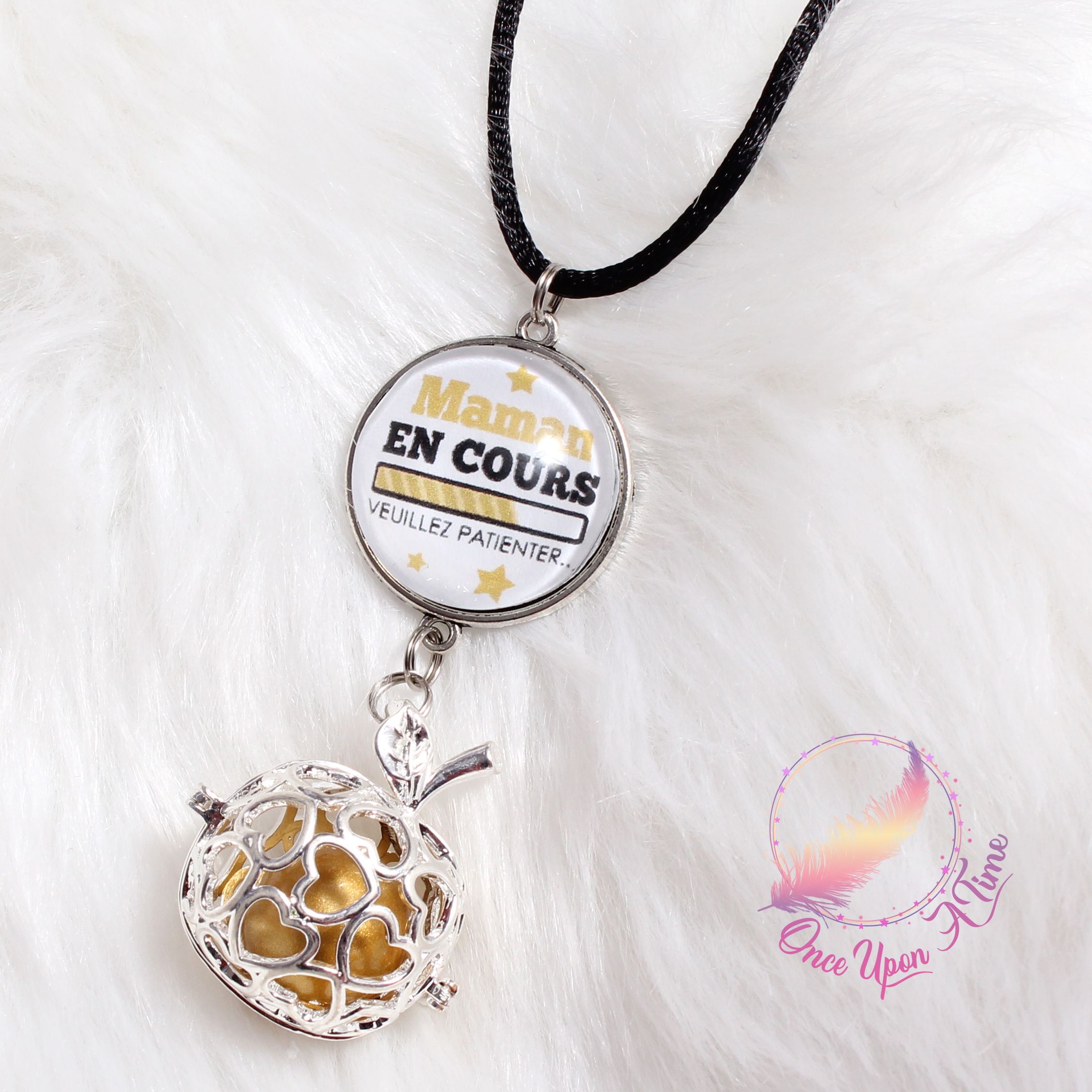 🤰Collier Bola de grossesse " Maman en cours - Veuillez patienter " ✨
