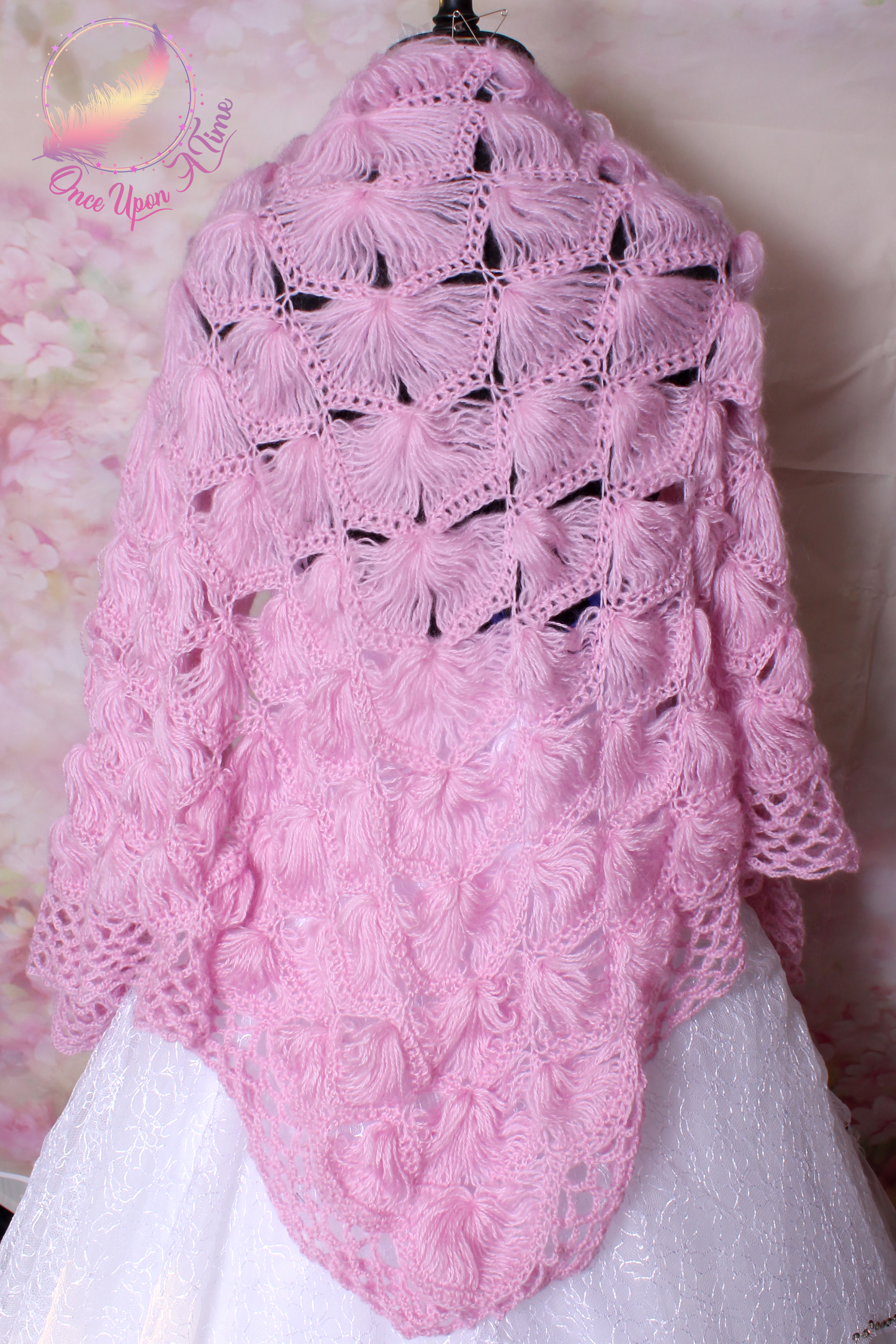 Châle au crochet d'art - Rose