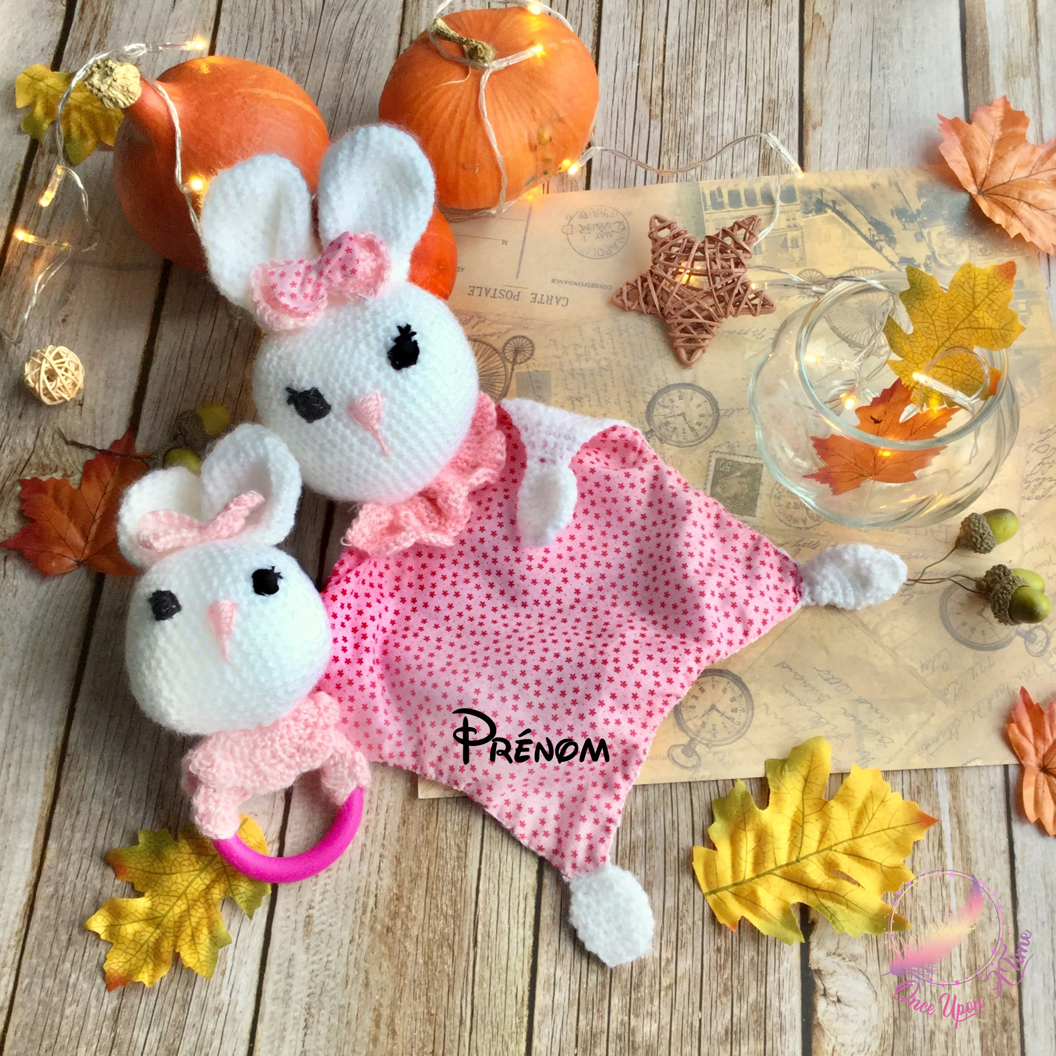 🍼 Doudou et anneau de dentition - Lapin - Personnalisé 👶