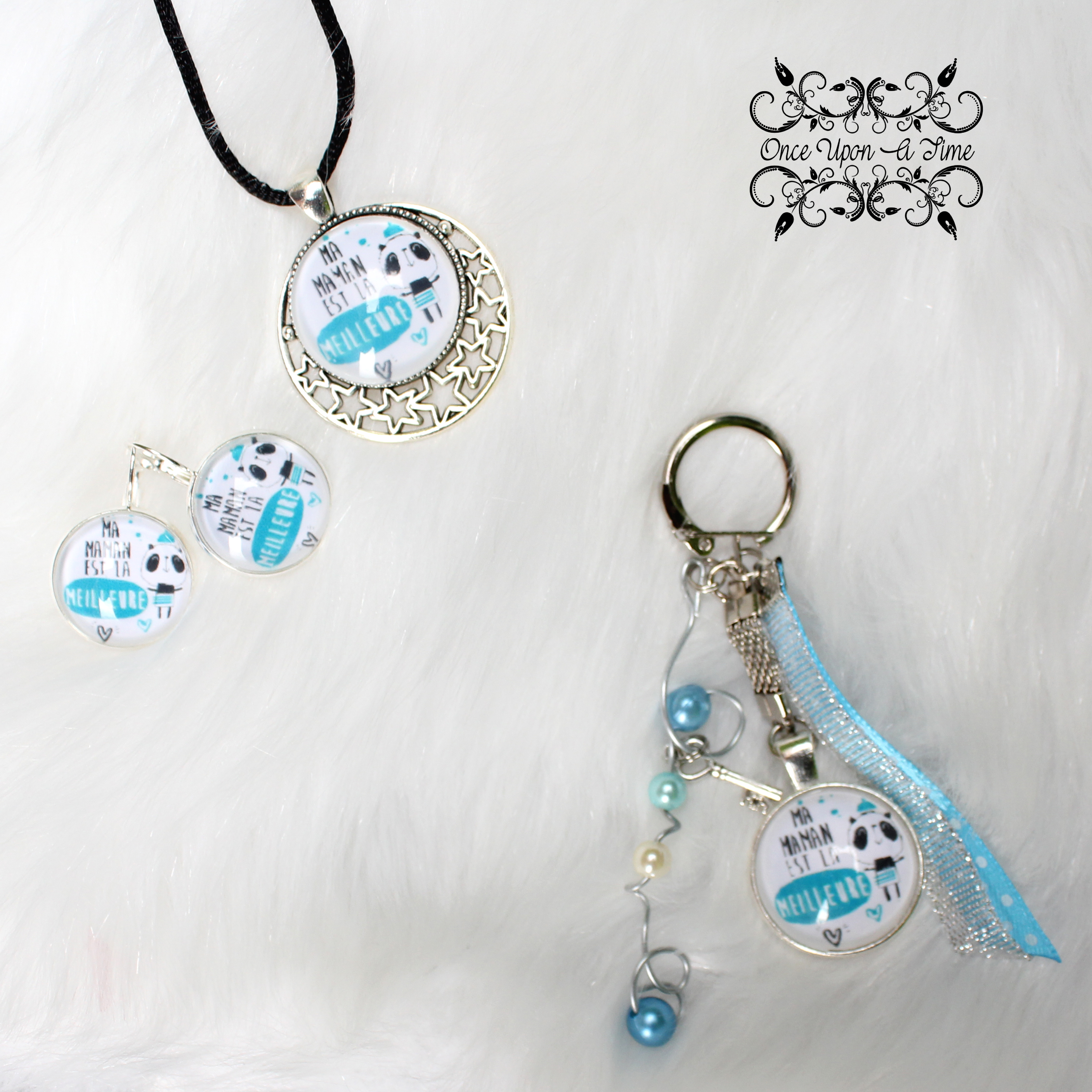 ✨ Ensemble fantaisie - Boucles d'oreilles, porte-clés et collier - Maman - Plusieurs modèles ✨