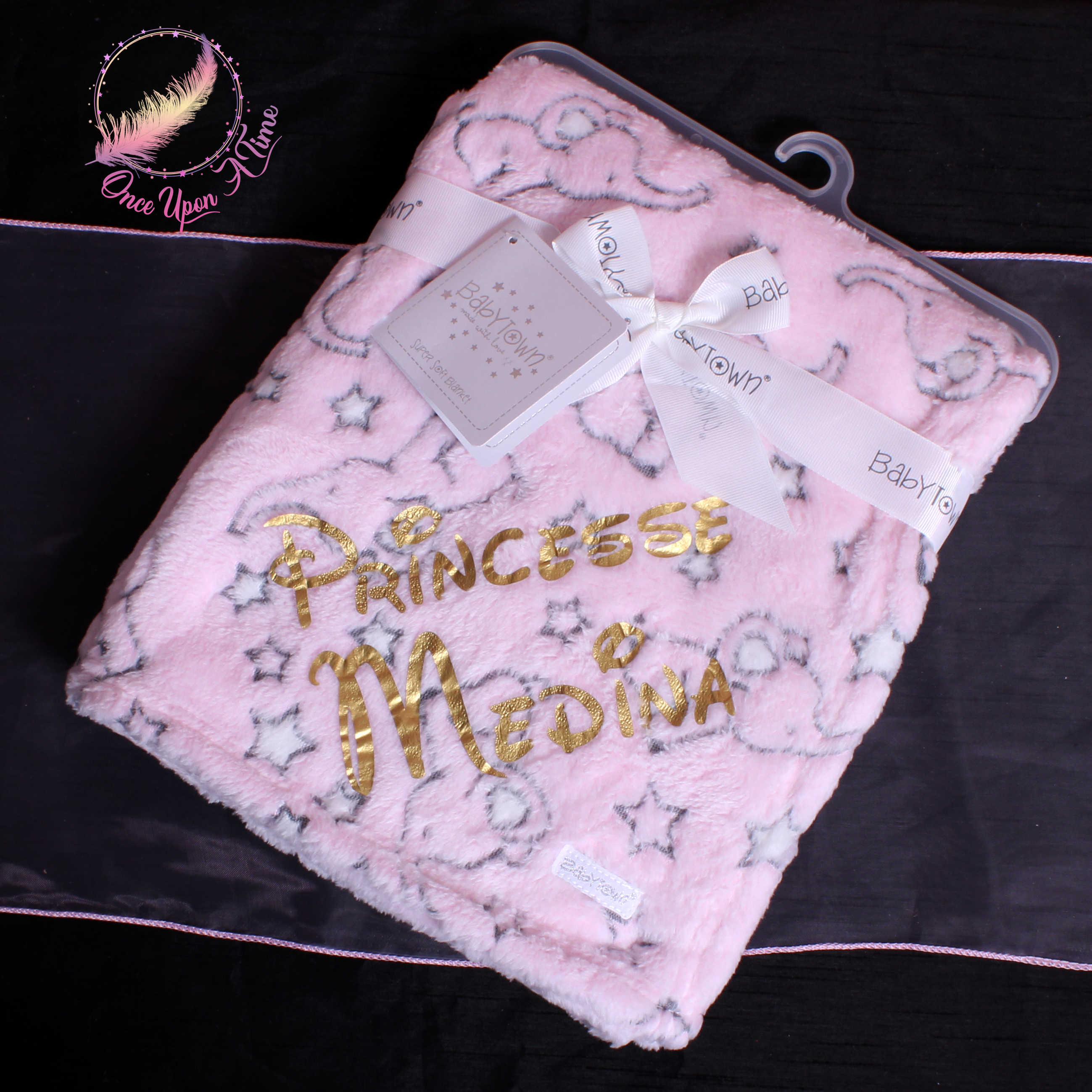 🍼 Couverture - Eléphants et étoiles - Personnalisée 👶