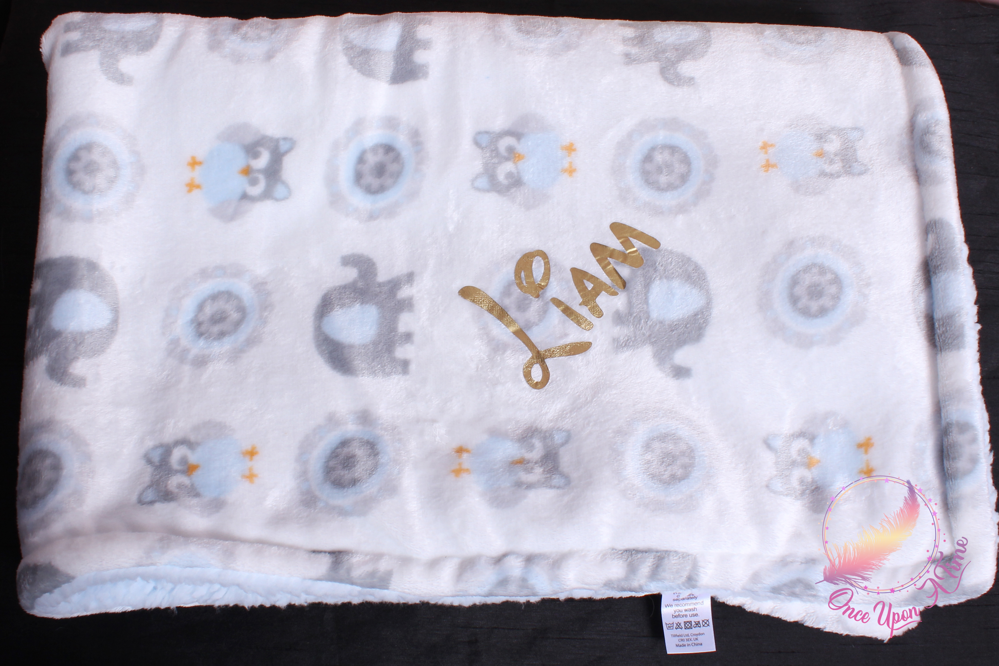 🍼 Couverture - Eléphants et chouettes - Personnalisée 👶