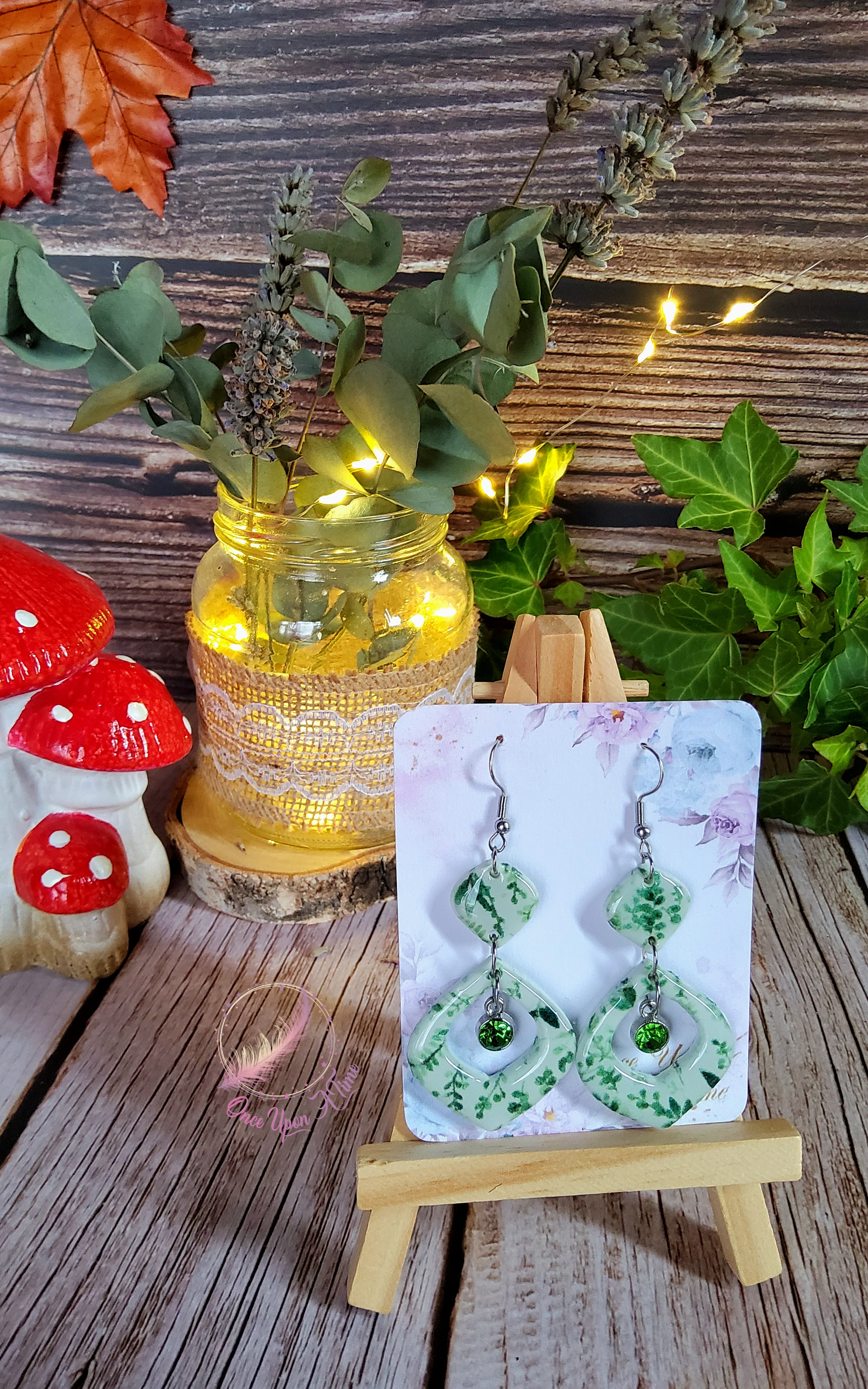 🍃 Boucles d'oreilles - Feuilles vertes et brillants 🌿