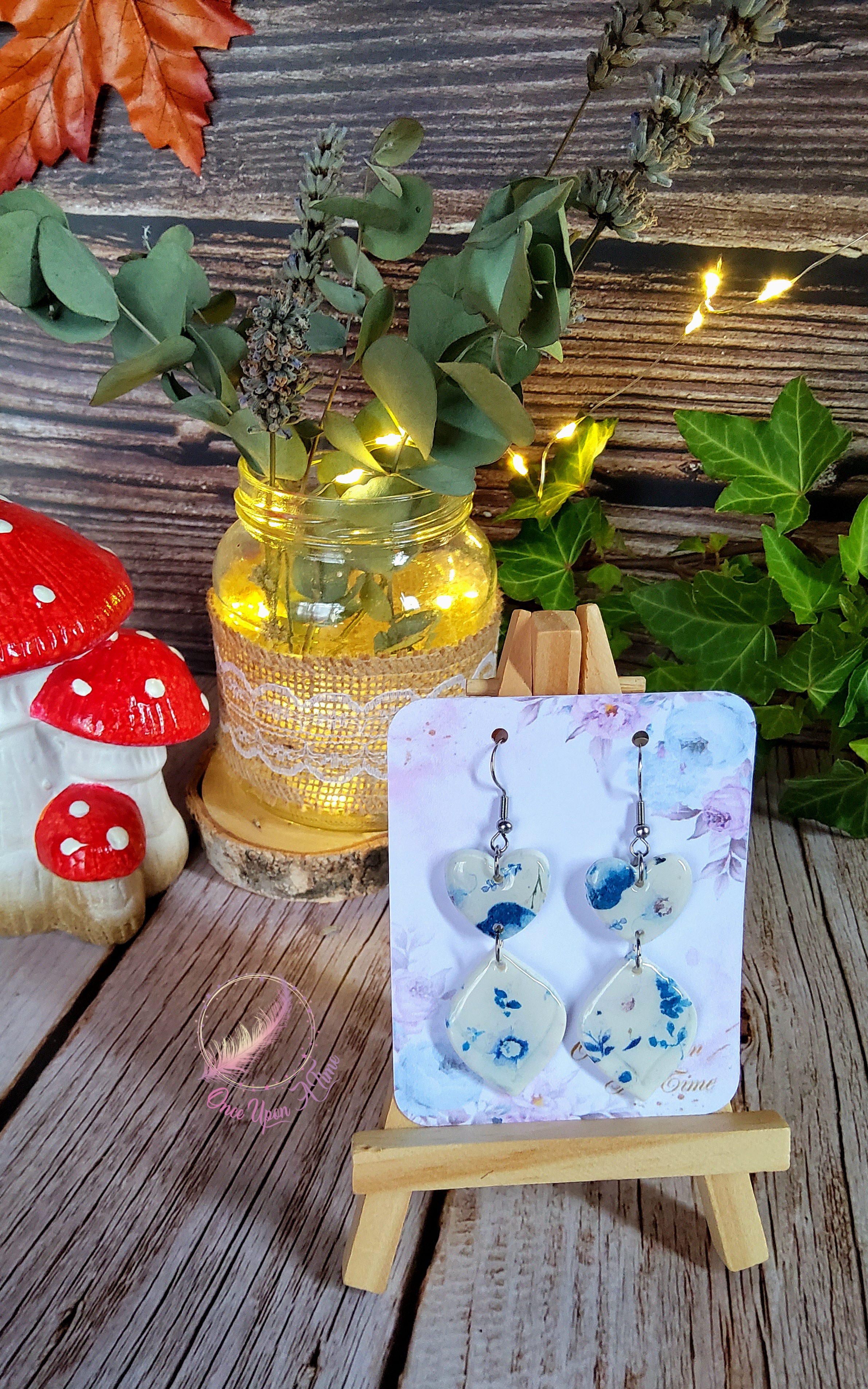 🌹 Boucles d'oreilles - Gouttes de fleurs bleues 🪻