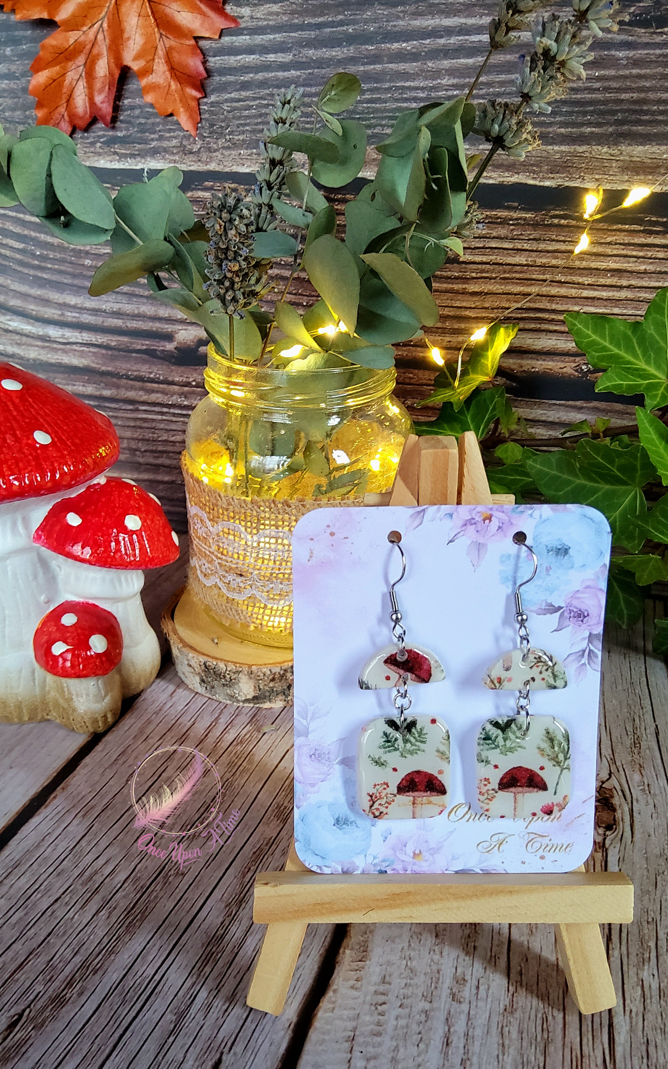 🍁 Boucles d'oreilles - Automne, champignons et chapeau 🍂 