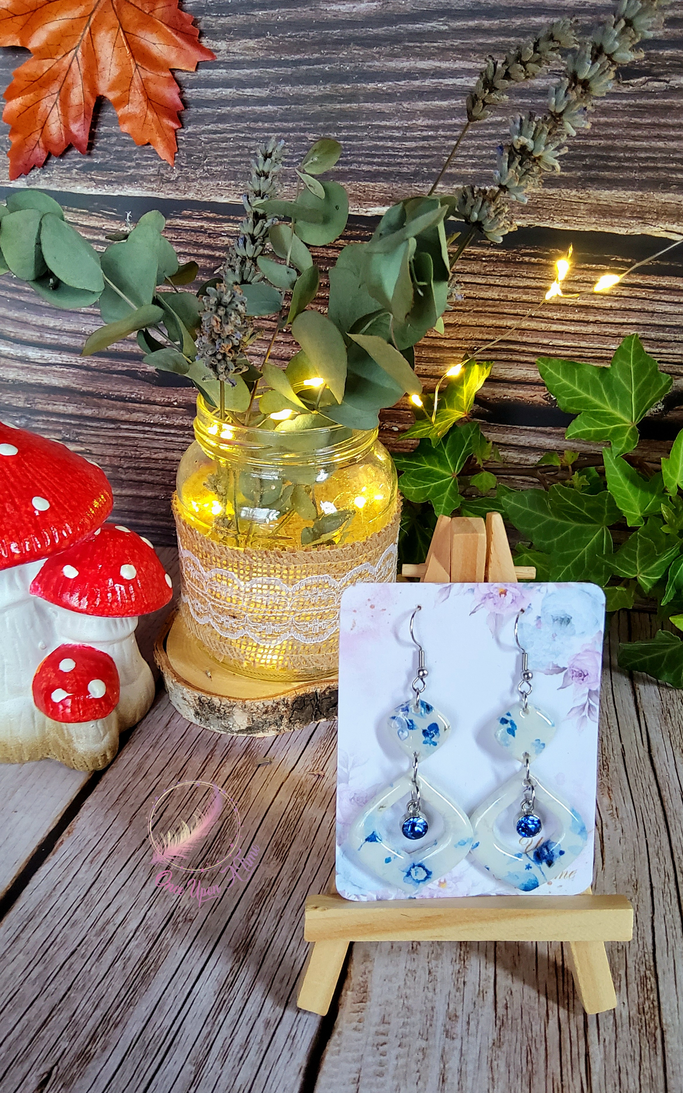 🌹 Boucles d'oreilles - Fleurs bleues et brillants🪻
