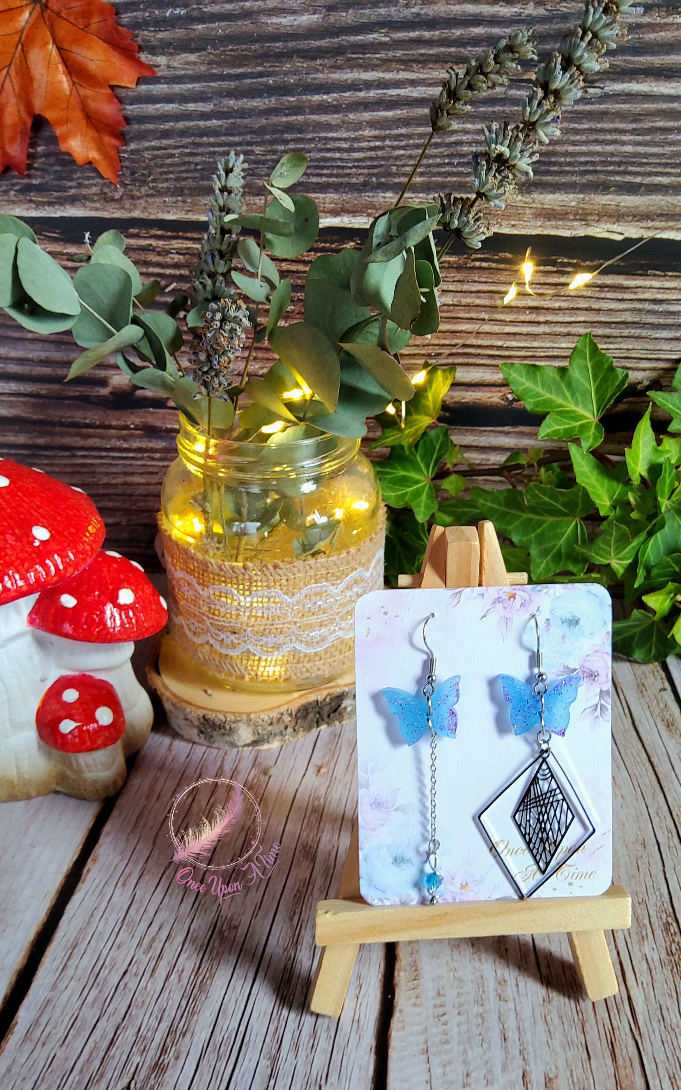 💕 Boucles d'oreilles - papillons bleus - Losange 💕