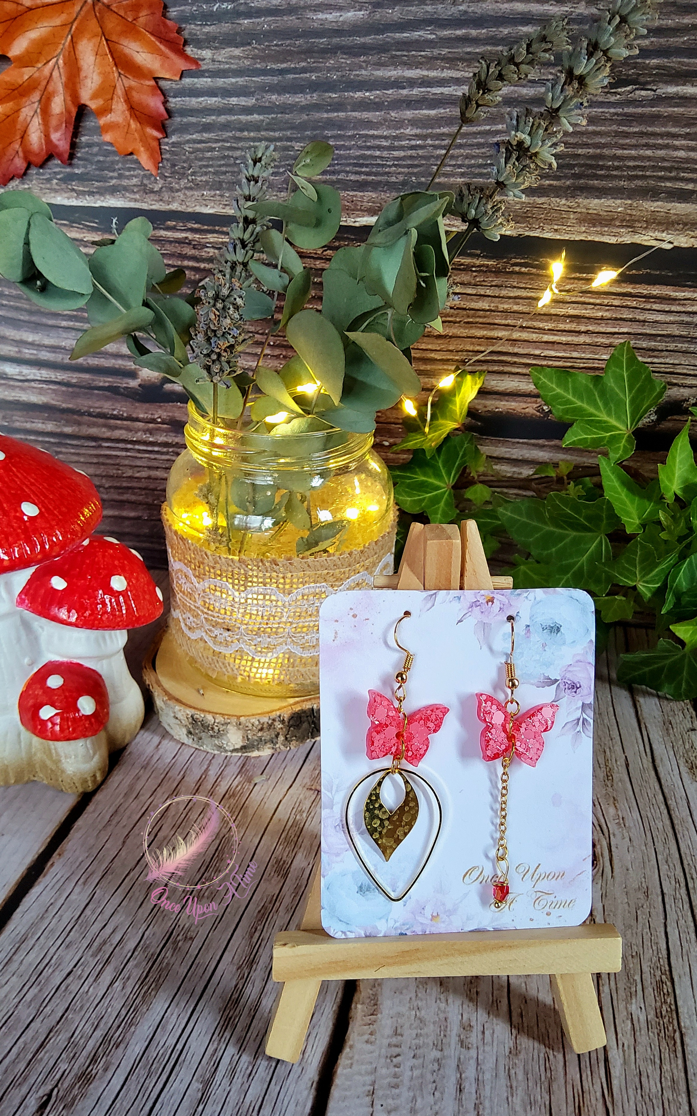 💕 Boucles d'oreilles - Papillons roses - Goutte 💕