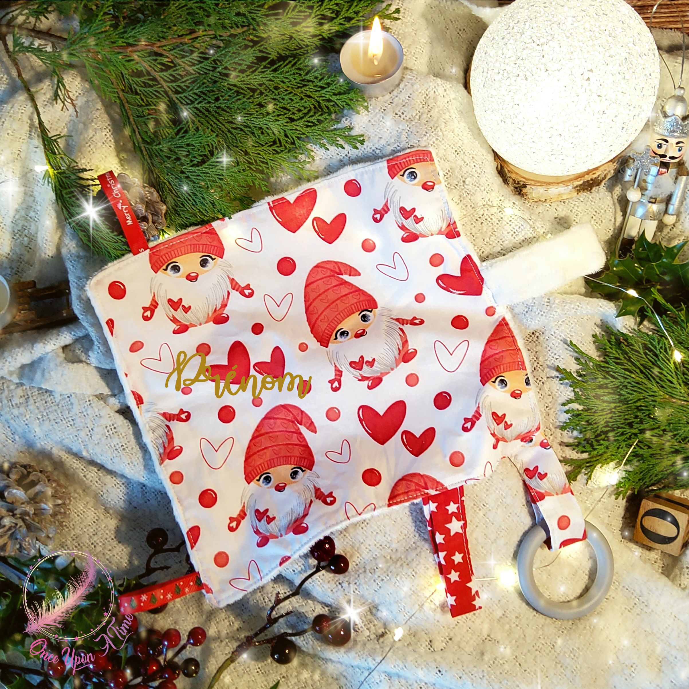 🍼🎄 Doudou avec anneau de dentition - Gnomes amoureux🎄👶