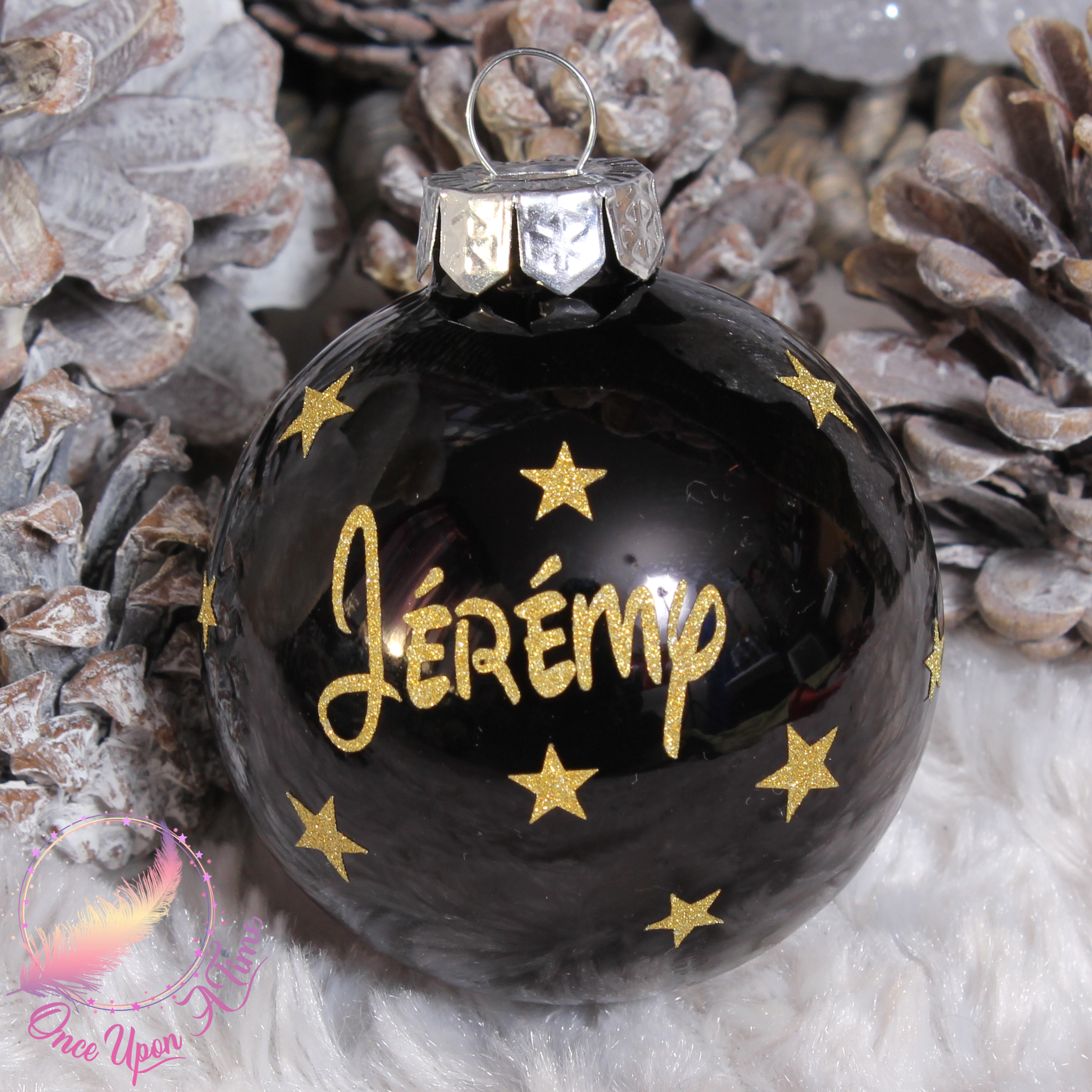 🎄🎅 Boule de Noël - Noir - Matte ou brillante - Prénom et/ou Mon premier Noël + Prénom 🤶🎄