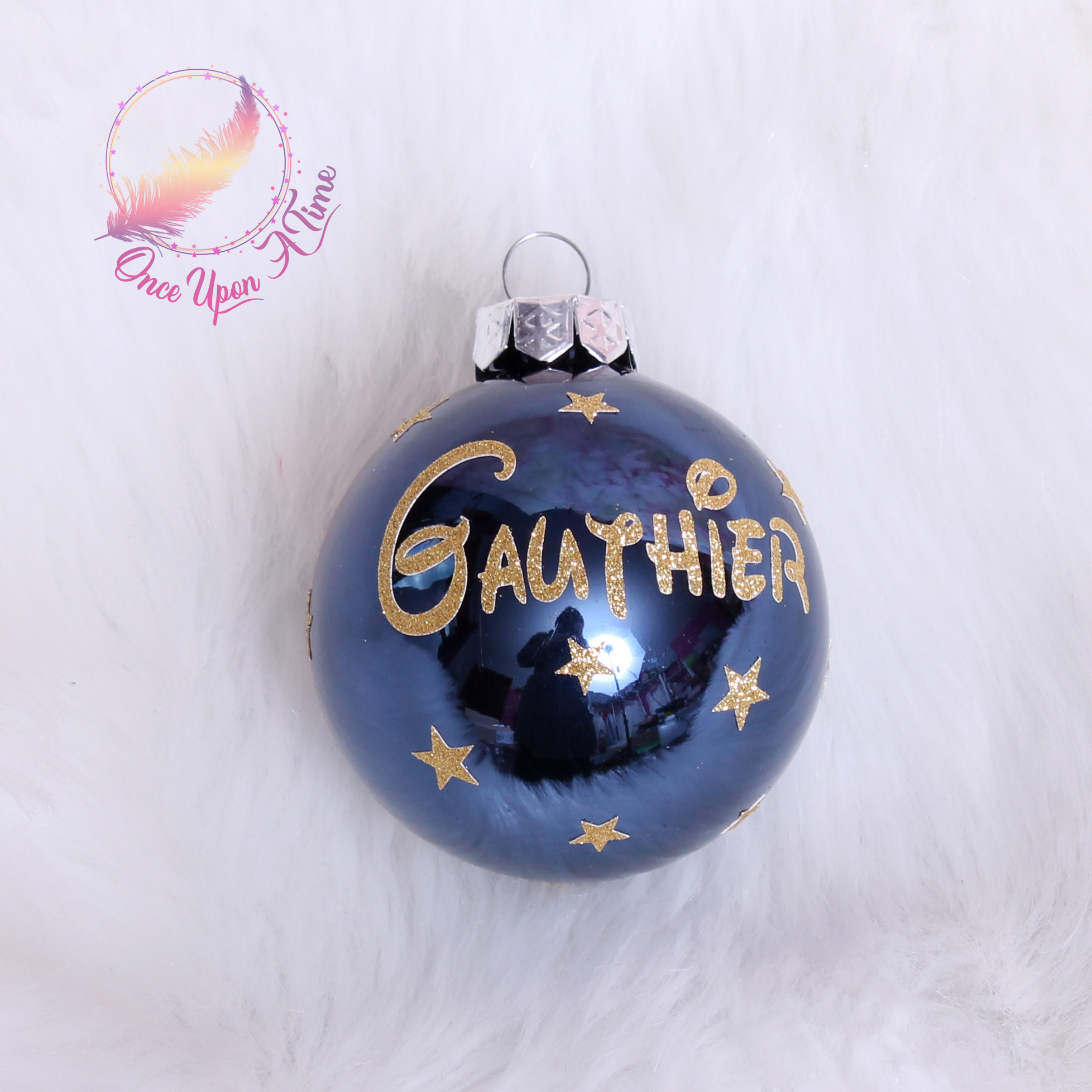 🎄🎅 Boule de Noël - Bleu foncé - Matte ou brillante - Prénom et/ou Mon premier Noël + Prénom 🤶🎄