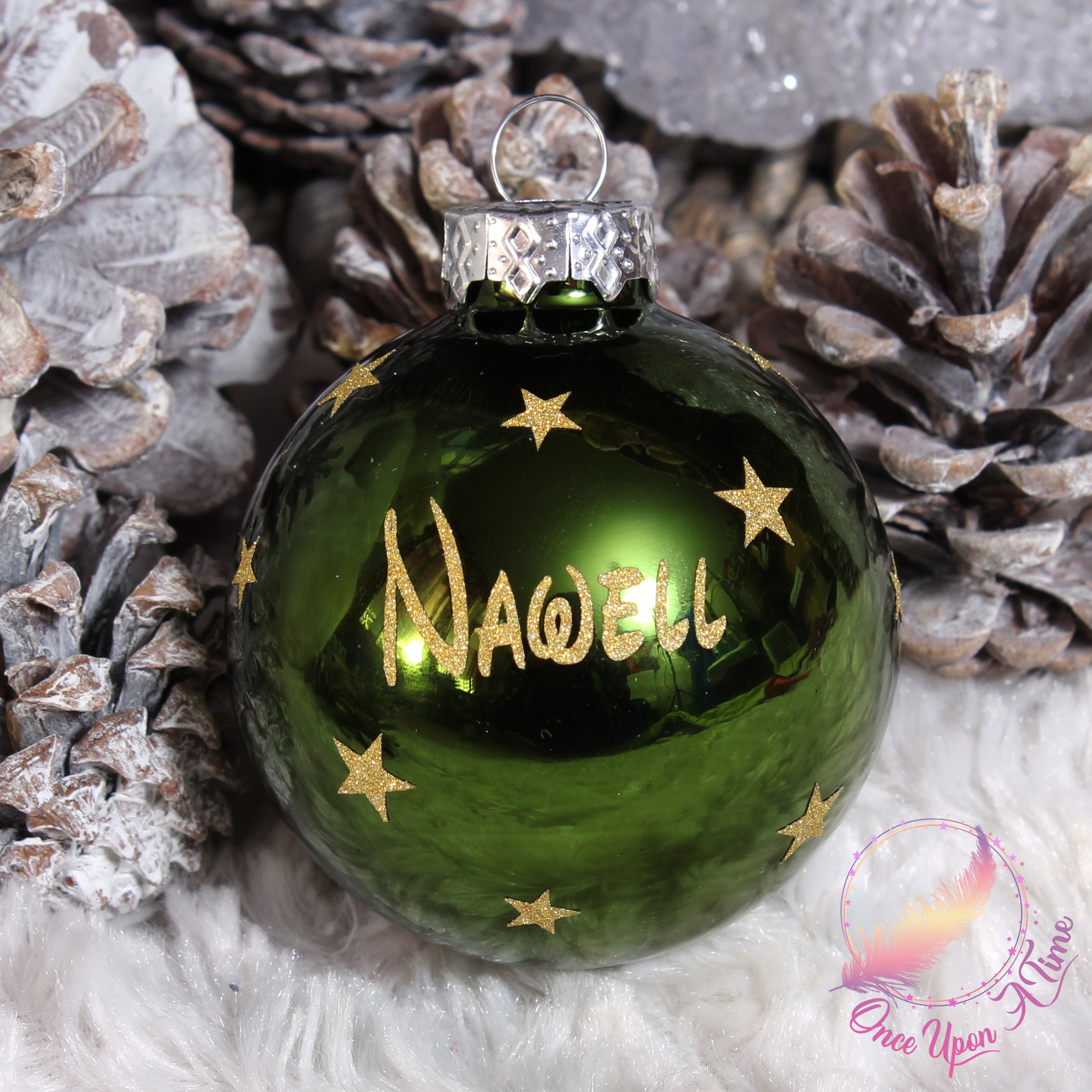 🎄🎅 Boule de Noël - Vert foncé - Matte ou brillante - Prénom et/ou Mon premier Noël + Prénom 🤶🎄