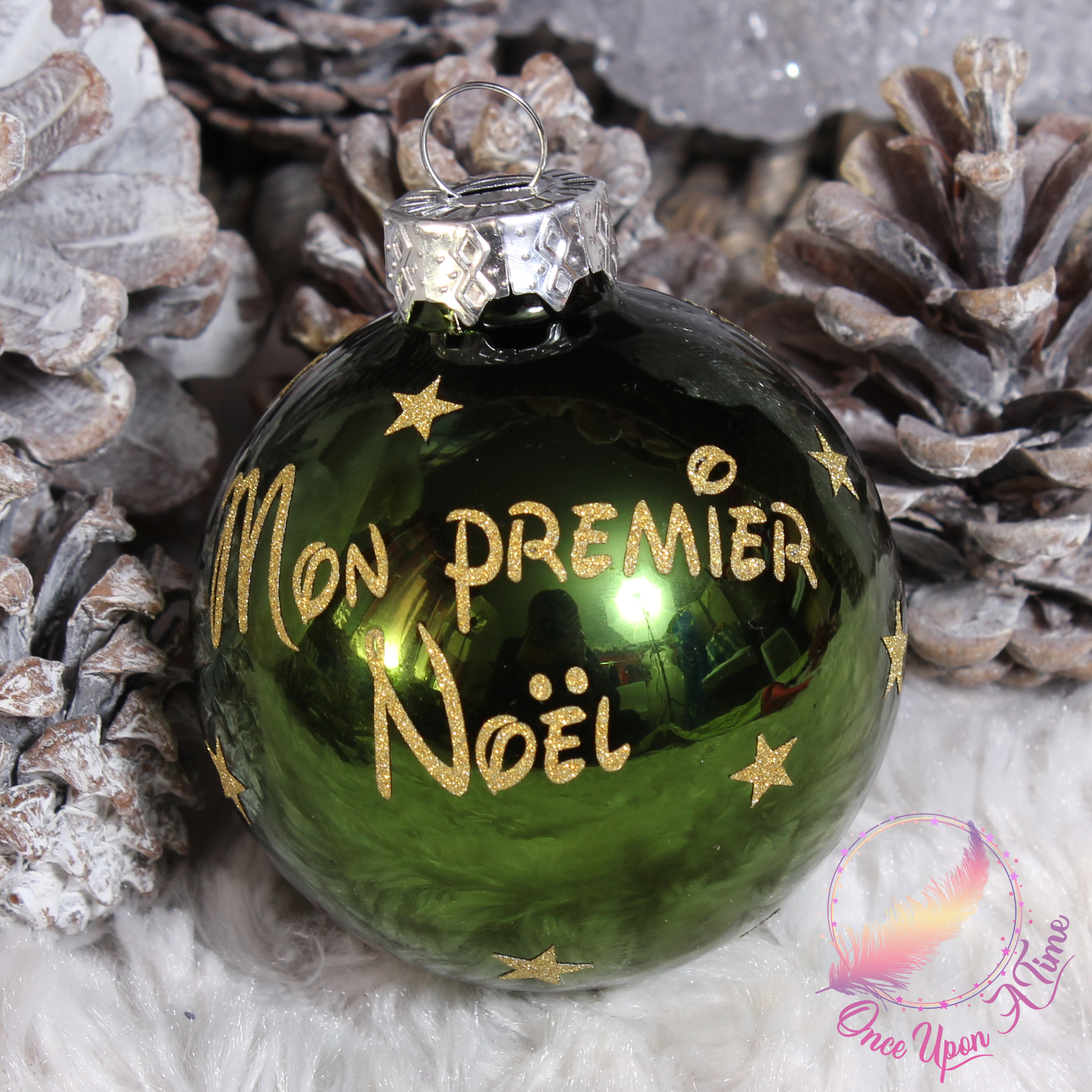 🎄🎅 Boule de Noël - Vert foncé - Matte ou brillante - Prénom et/ou Mon premier Noël + Prénom 🤶🎄