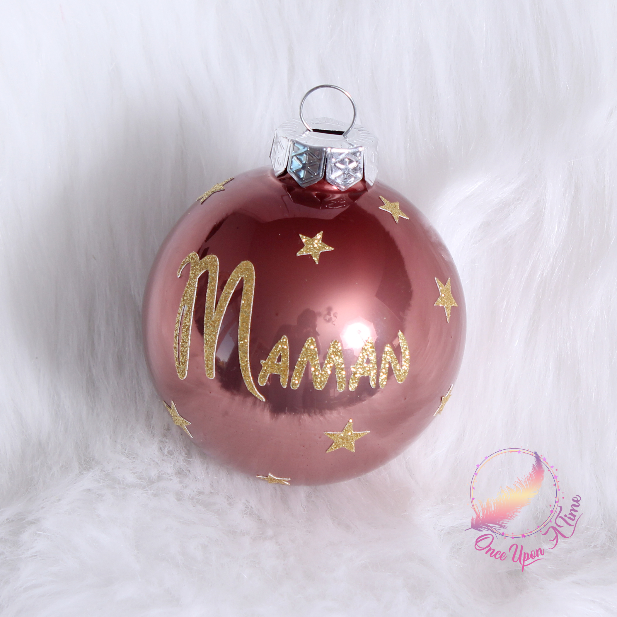 🎄🎅 Boule de Noël - Vieux rose foncé - Matte ou brillante - Prénom et/ou Mon premier Noël + Prénom 🤶🎄