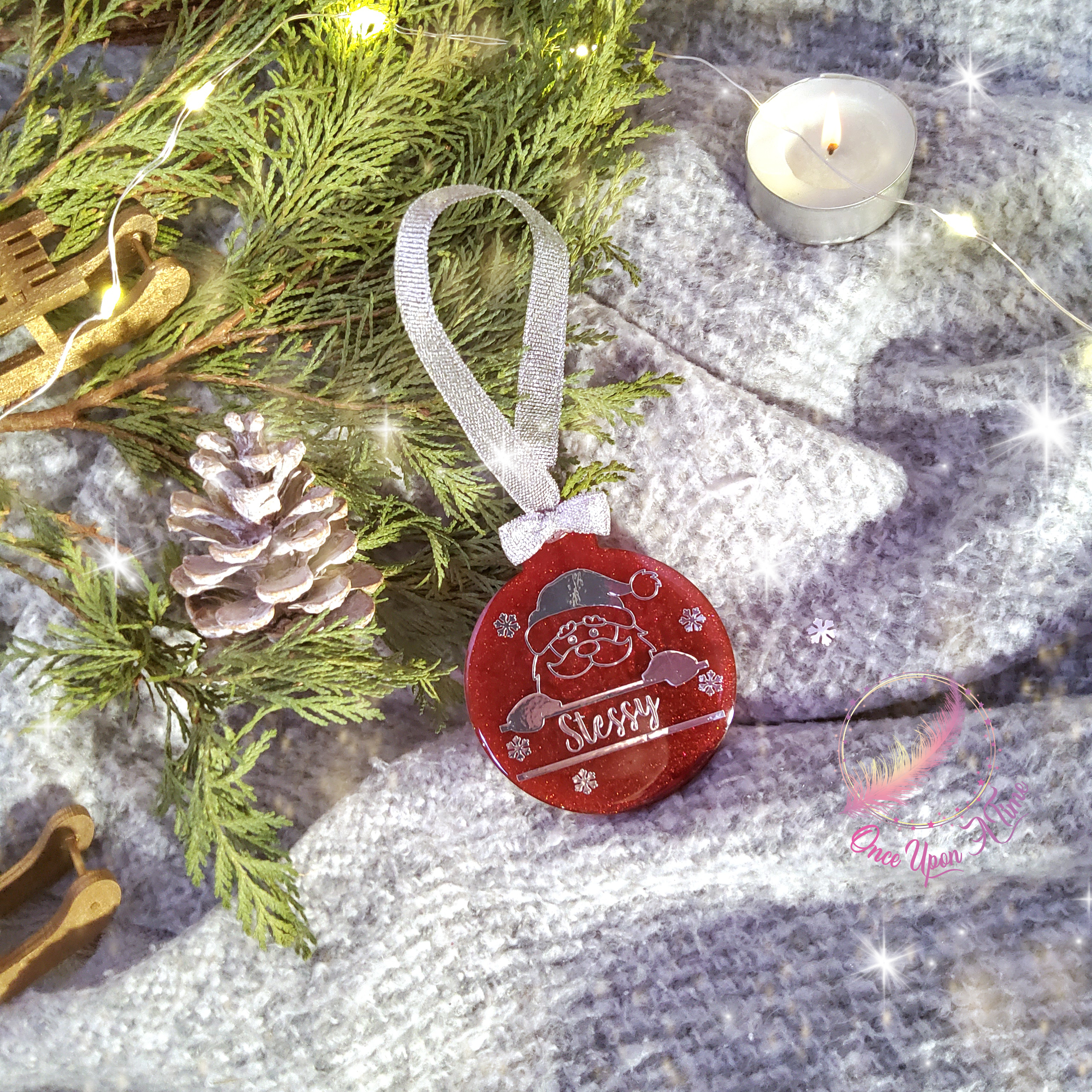 🎄🎅 Boule de Noël plate en résine - Blanc ou vert - Différents modèles 🤶🎄