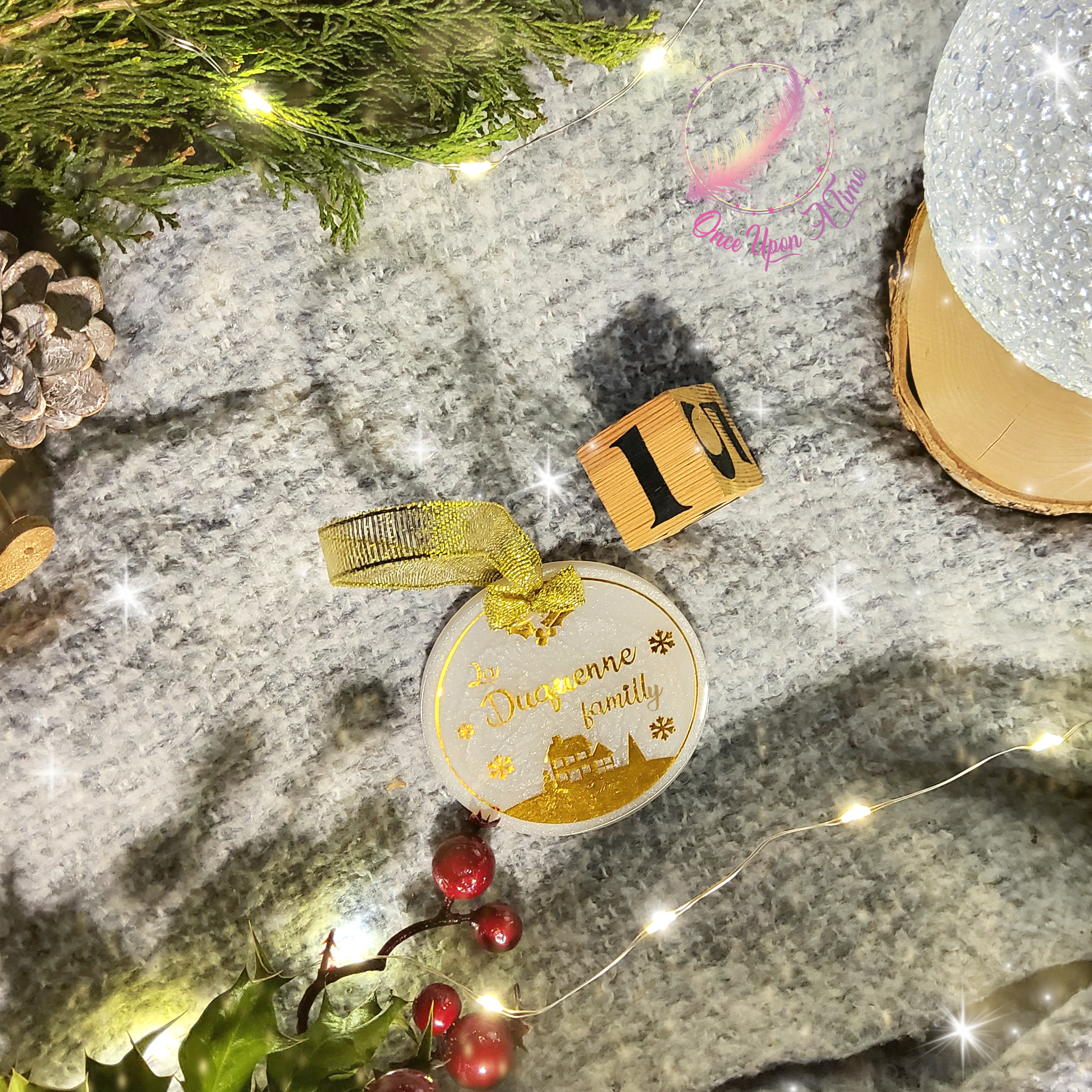 🎄🎅 Boule de Noël plate en résine - Blanc, bleu nuit, vert, rouge - Différents modèles 🤶🎄