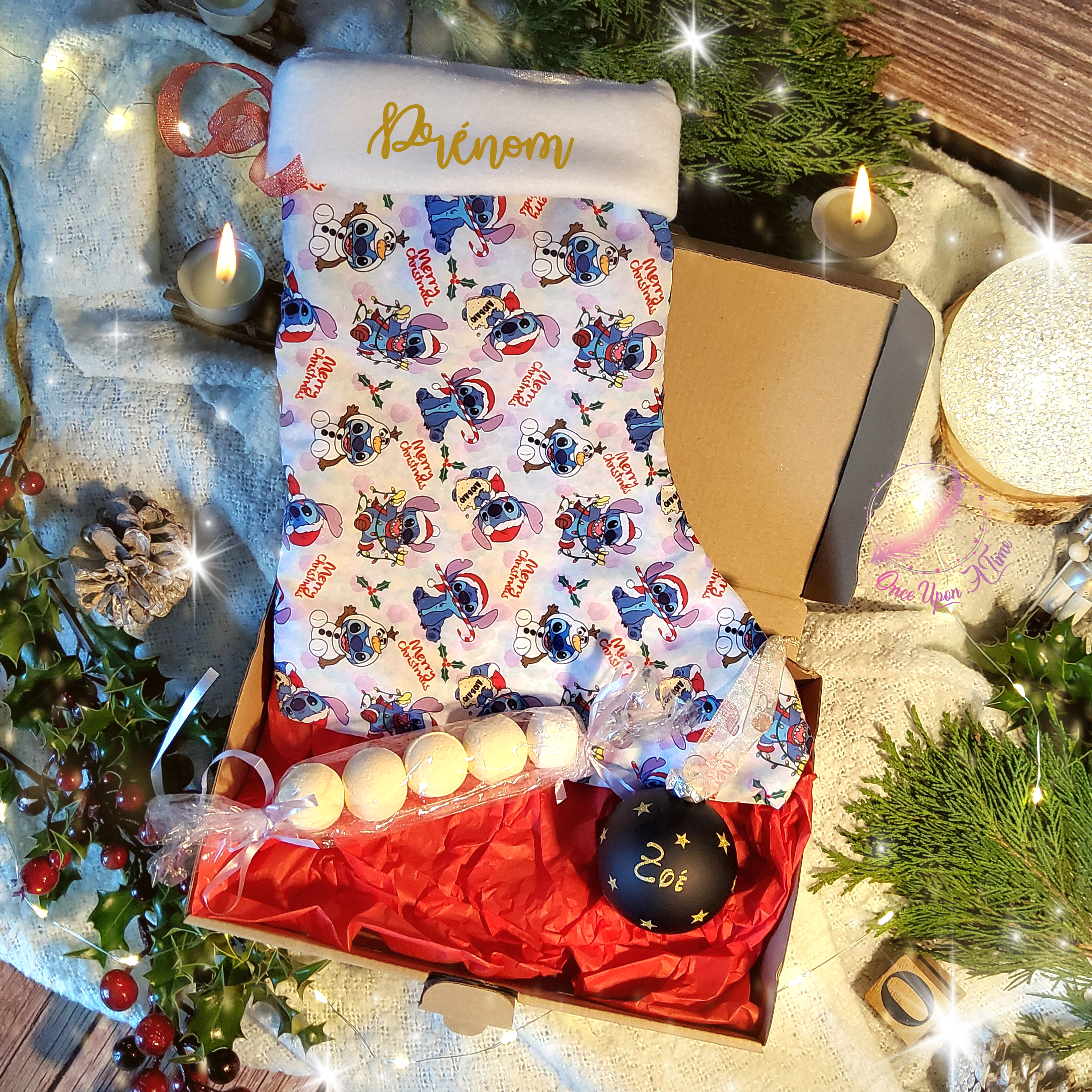 🎄🎅 Coffret - Chaussette de Noël, boule de Noël ronde, 5 minis boules de bain 🤶🎄