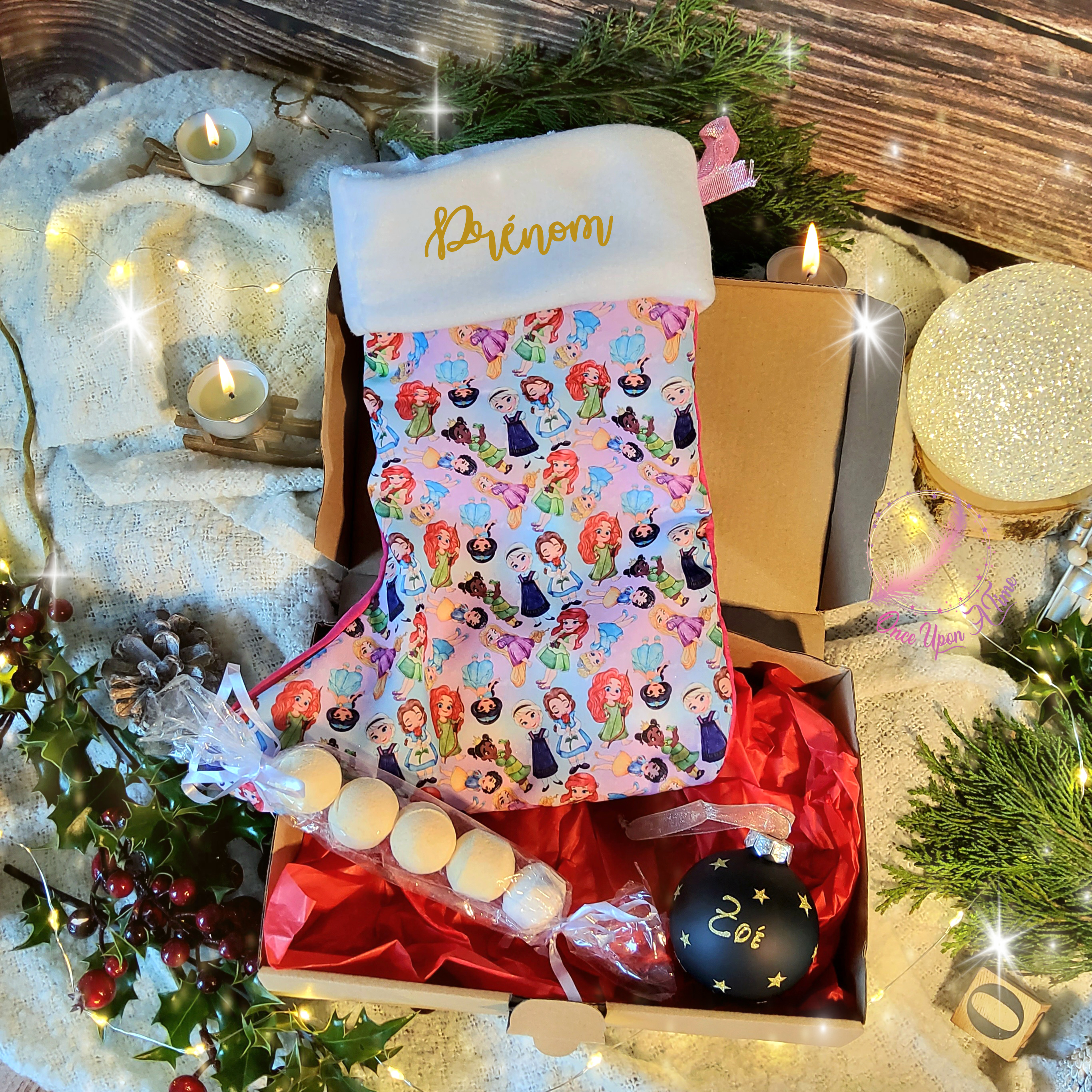 🎄🎅 Coffret - Chaussette de Noël, boule de Noël ronde, 5 minis boules de bain 🤶🎄