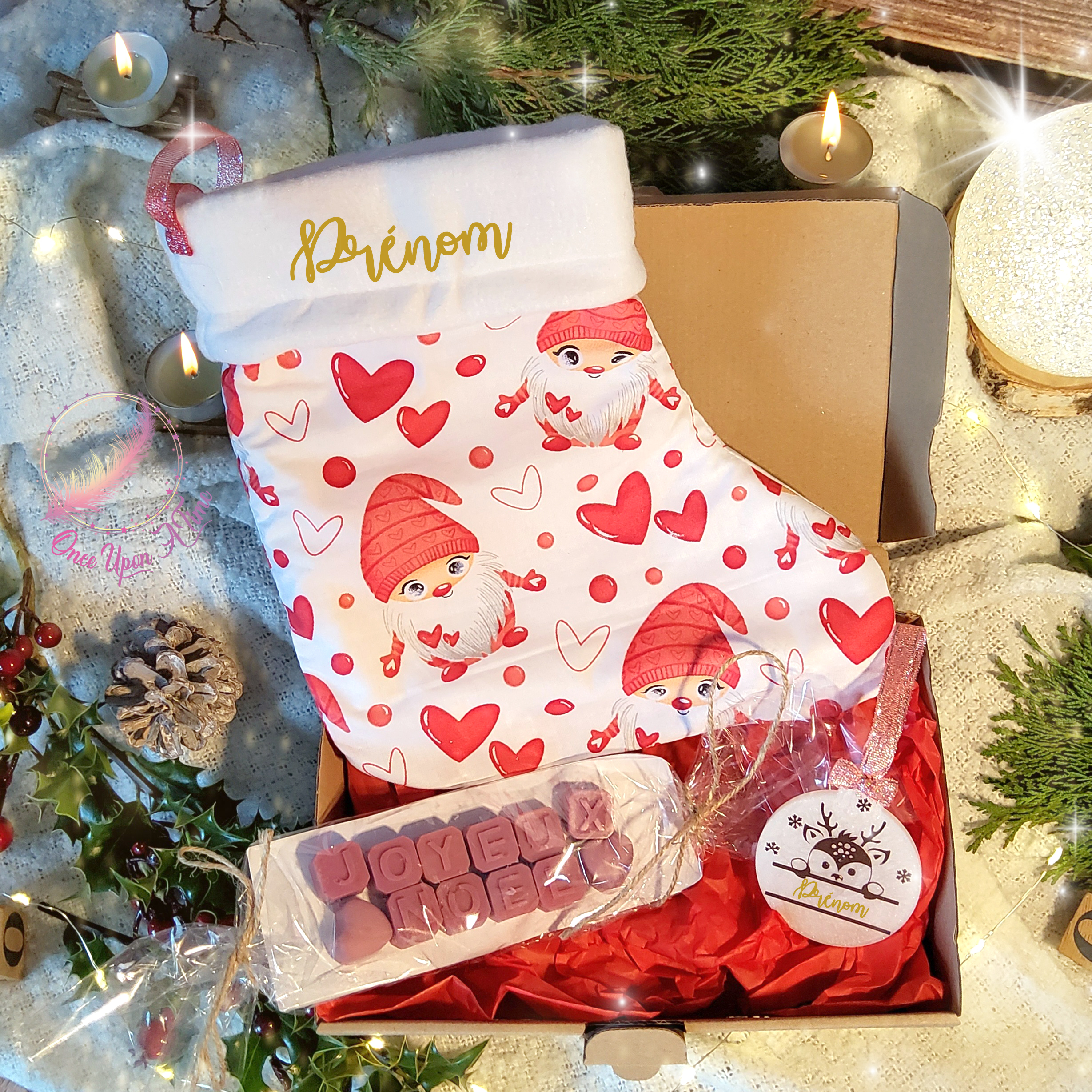 🎄🎅 Coffret - Chaussette de Noël, boule plate, fondants parfumés "Joyeux Noël" 🤶🎄