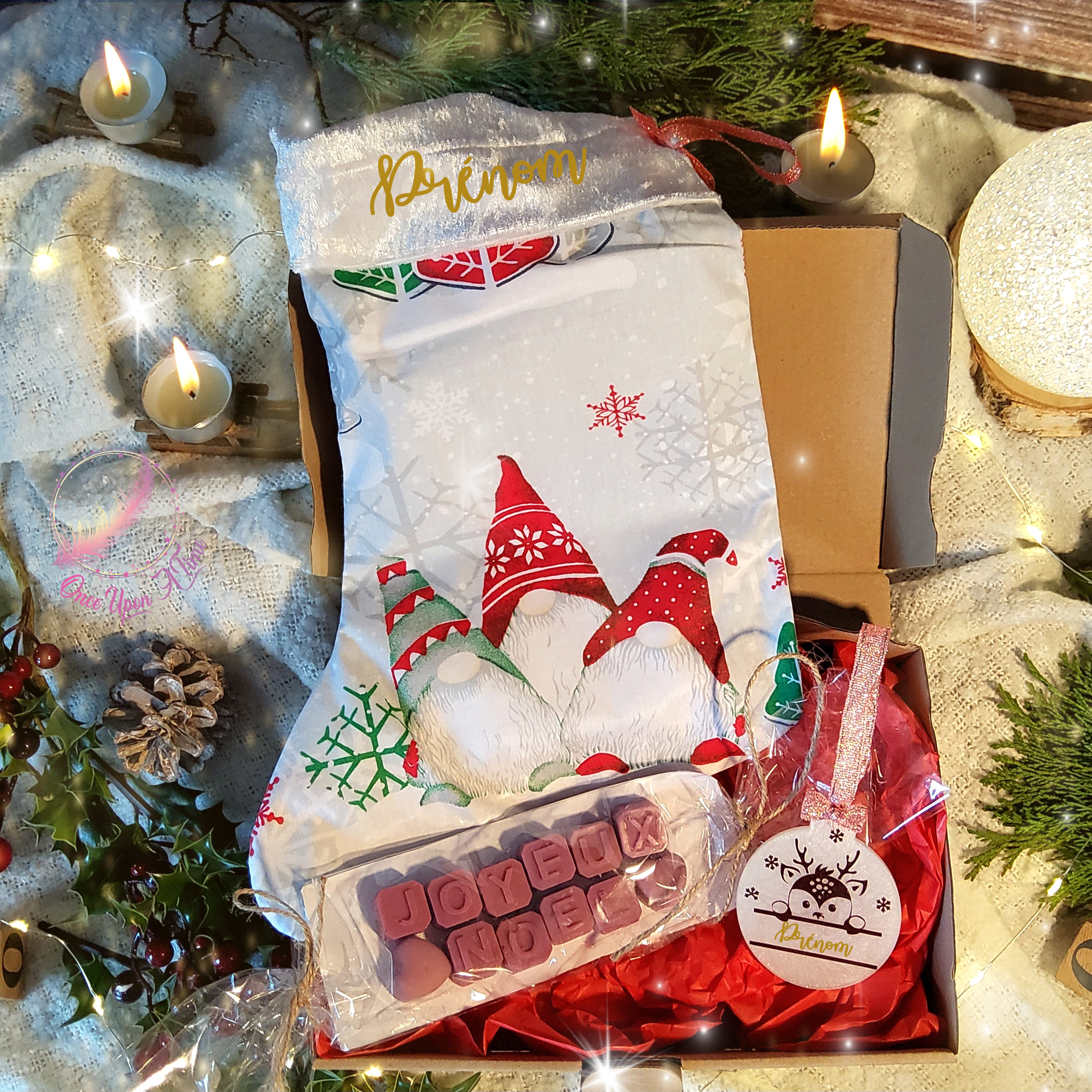 🎄🎅 Coffret - Chaussette de Noël, boule plate, fondants parfumés "Joyeux Noël" 🤶🎄