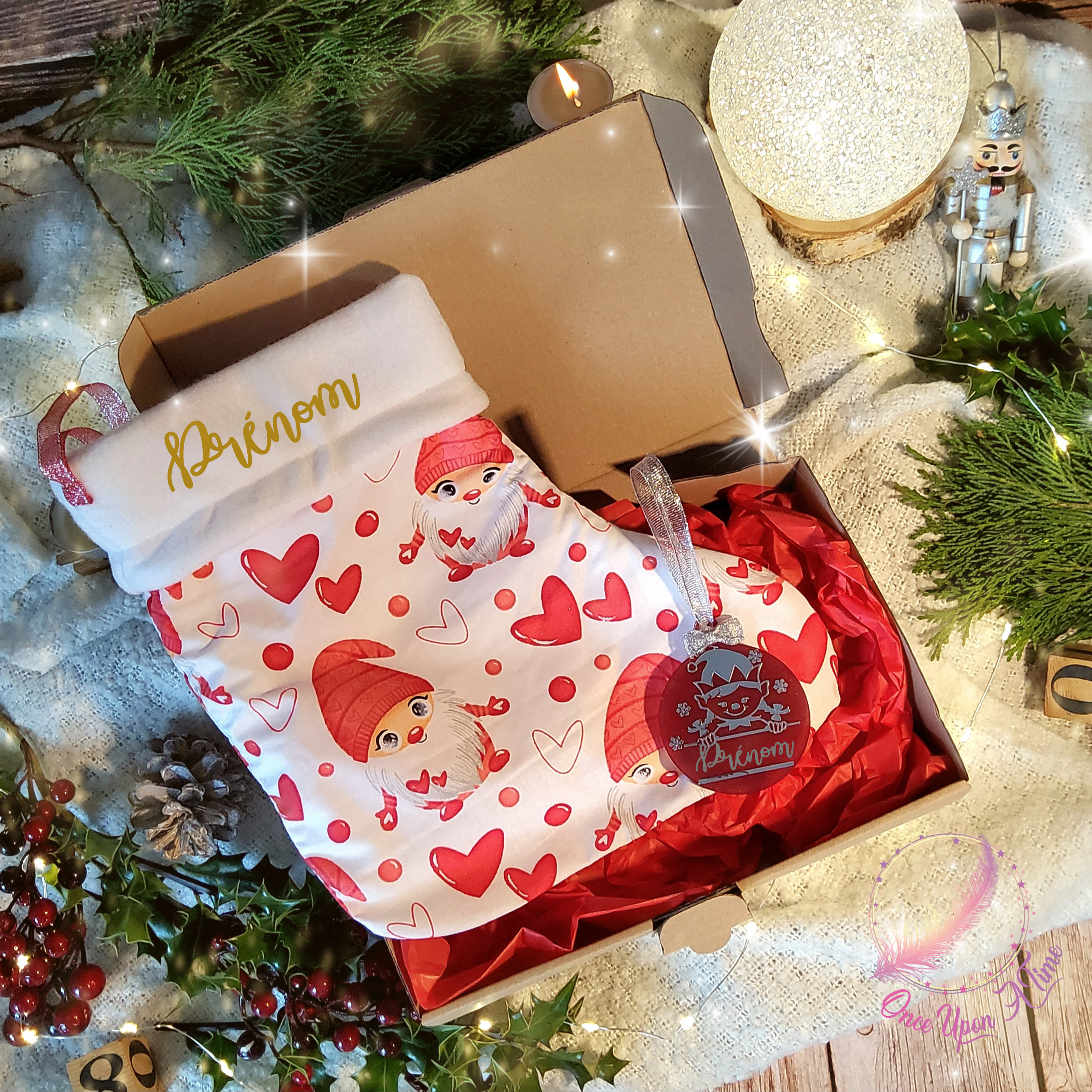 🎄🎅 Coffret - Chaussette de Noël et boule de Noël - Gnomes amourex🤶🎄