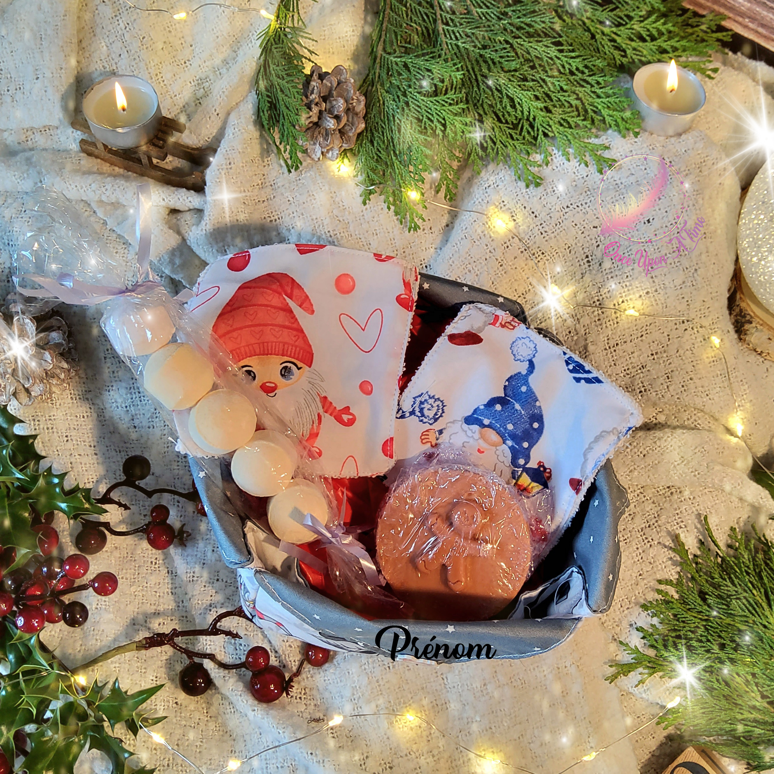🎄🎅 Panière "bien-être" - 1 panière, 2 lingettes démaquillantes, 1 savon pain d'épices, 5 boules de bain🤶🎄