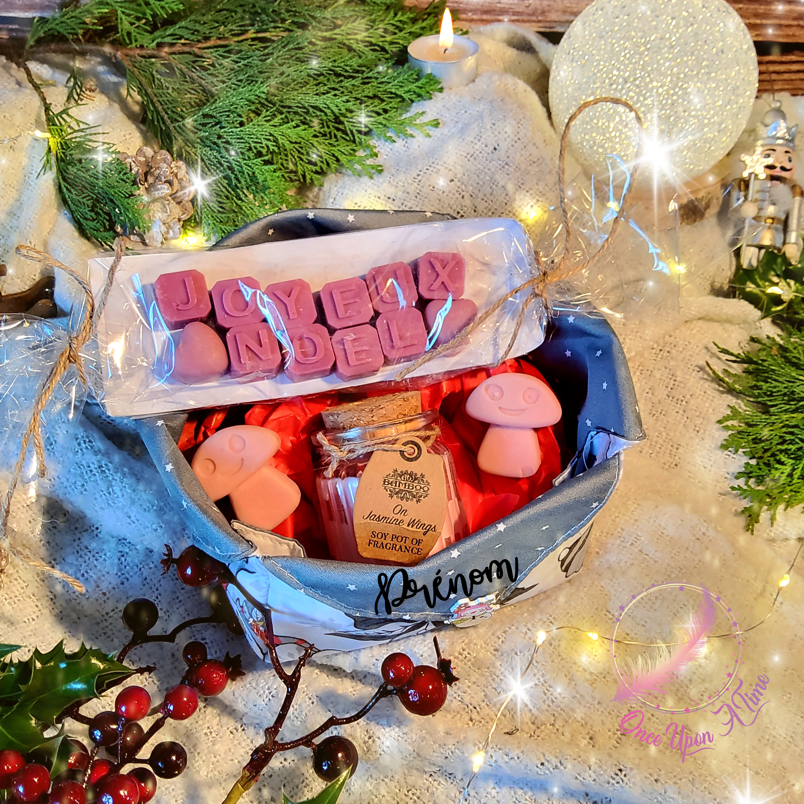 🎄🎅 Panière pour la maison - 1 panière, 1 fondant parfumé "Joyeux Noël", 1 bougie, 2 fondants parfumés🤶🎄