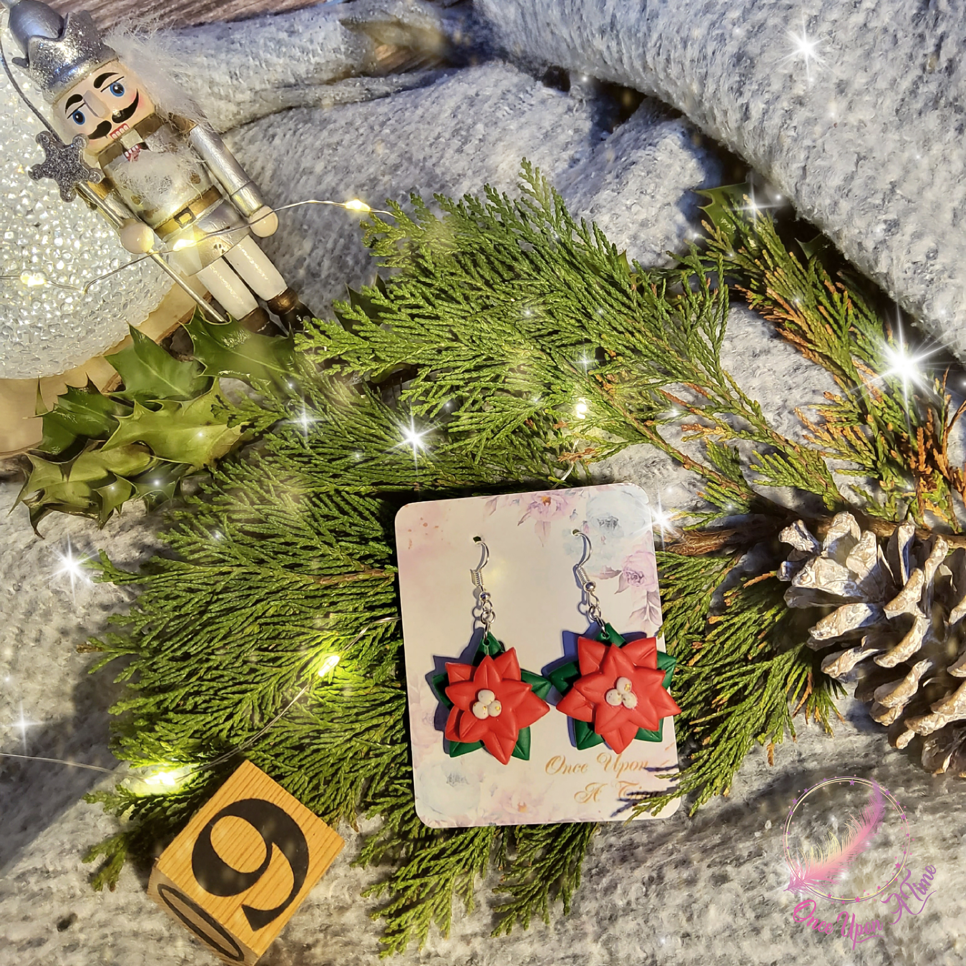 🎅🎄 Boucles d'oreilles - Rose de Noël 🎄🎅