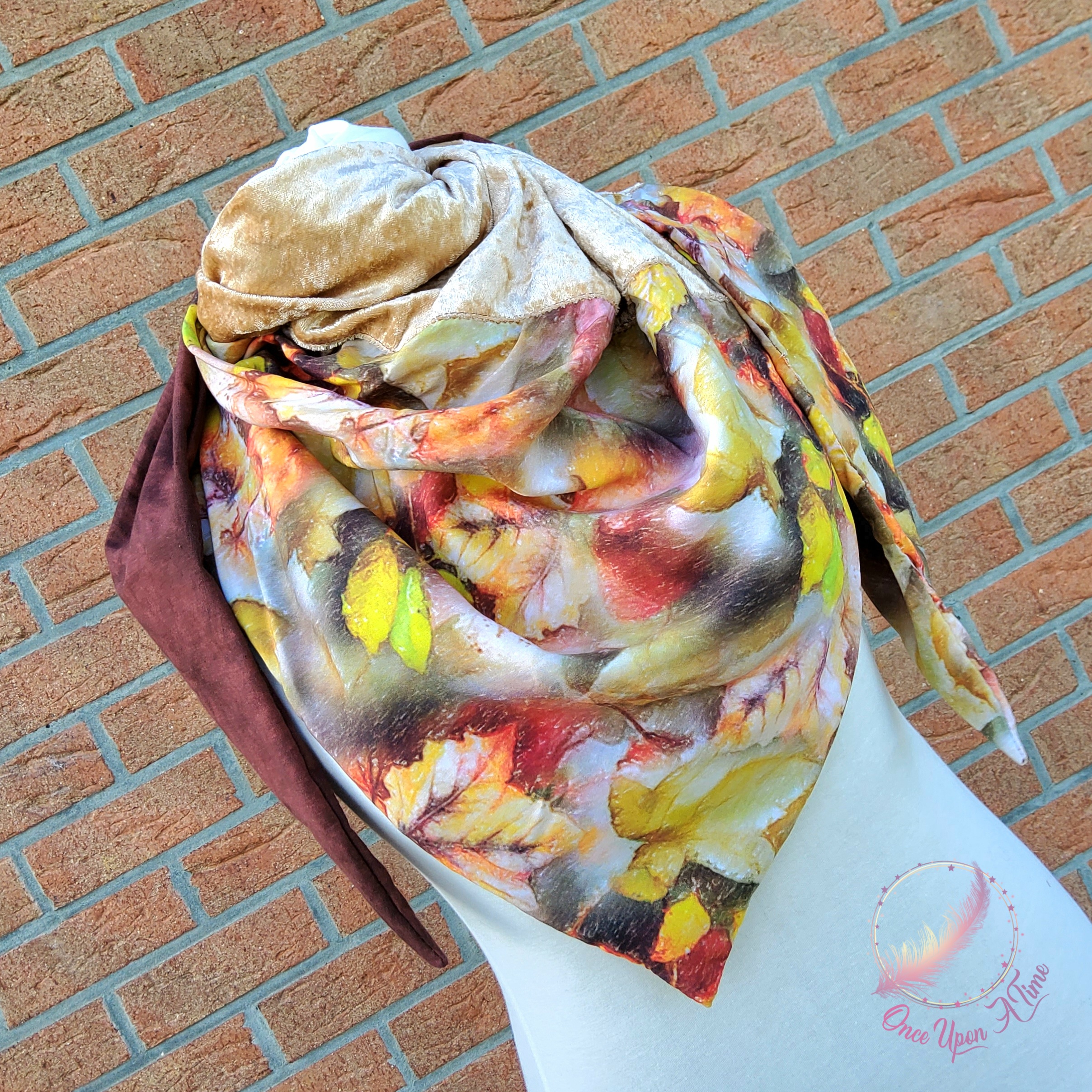 ❄️🍂 Foulard / Chèche femme et adolescent - Feuilles en folie - Modèle Constance 🍂❄️