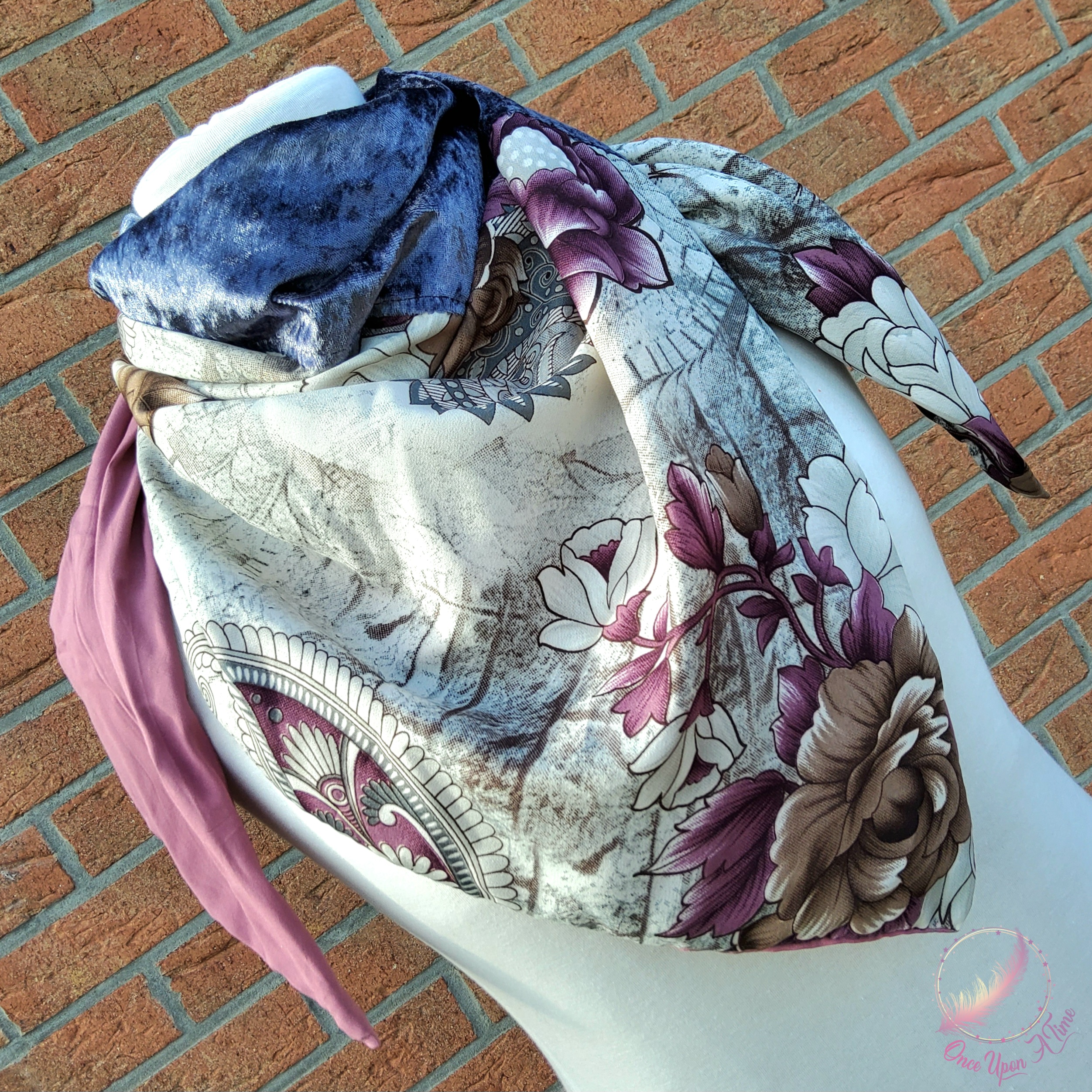 ❄️🍂 Foulard / Chèche femme et adolescent - Fleurs d'automne - Modèle Romy 🍂❄️
