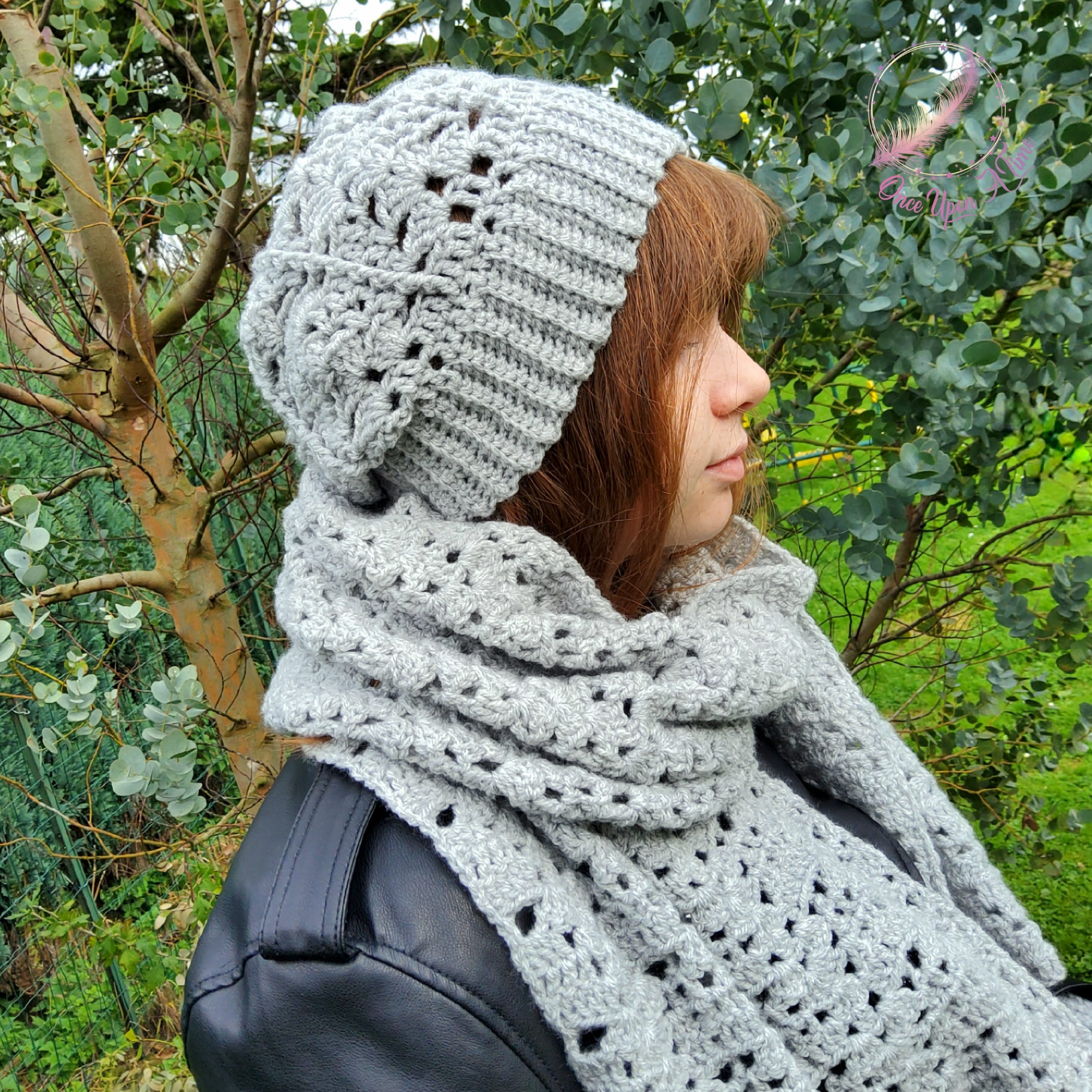 ❄️🍂 Ensemble écharpe, poncho, mitaines et bonnet femme - Gris 🍂❄️
