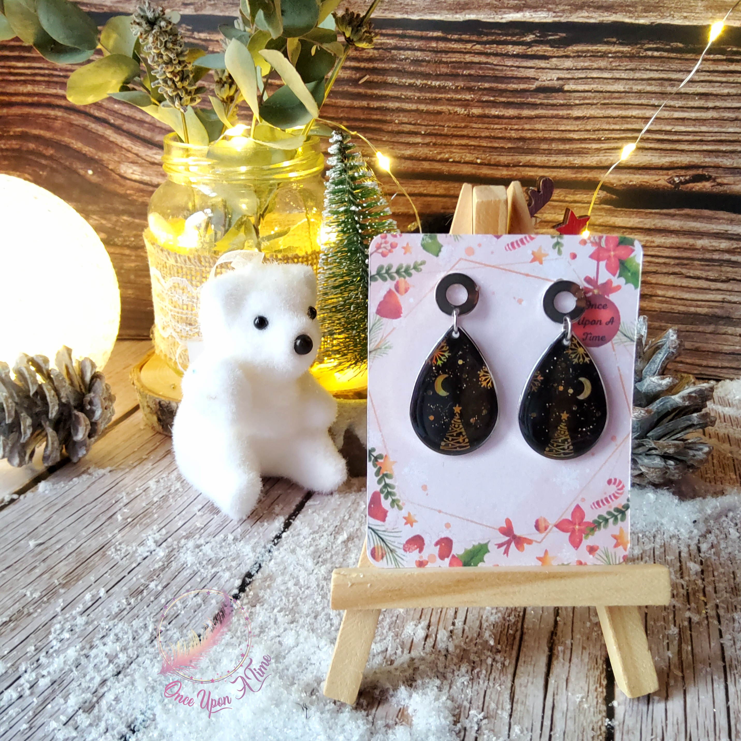 🎅🎄 Boucles d'oreilles - Sapin et lune 🎄🎅