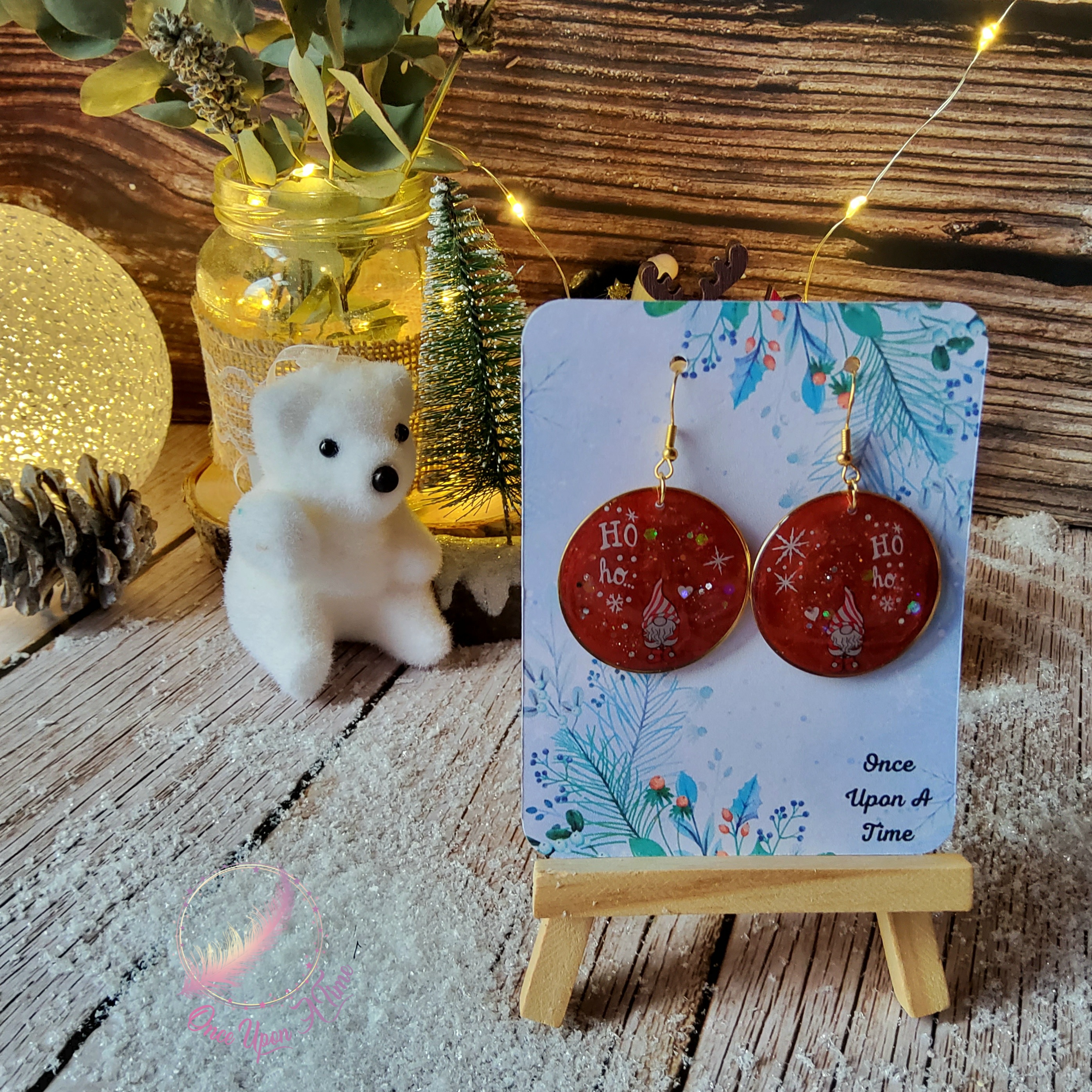 🎅🎄 Boucles d'oreilles - Gnome rouge 🎄🎅