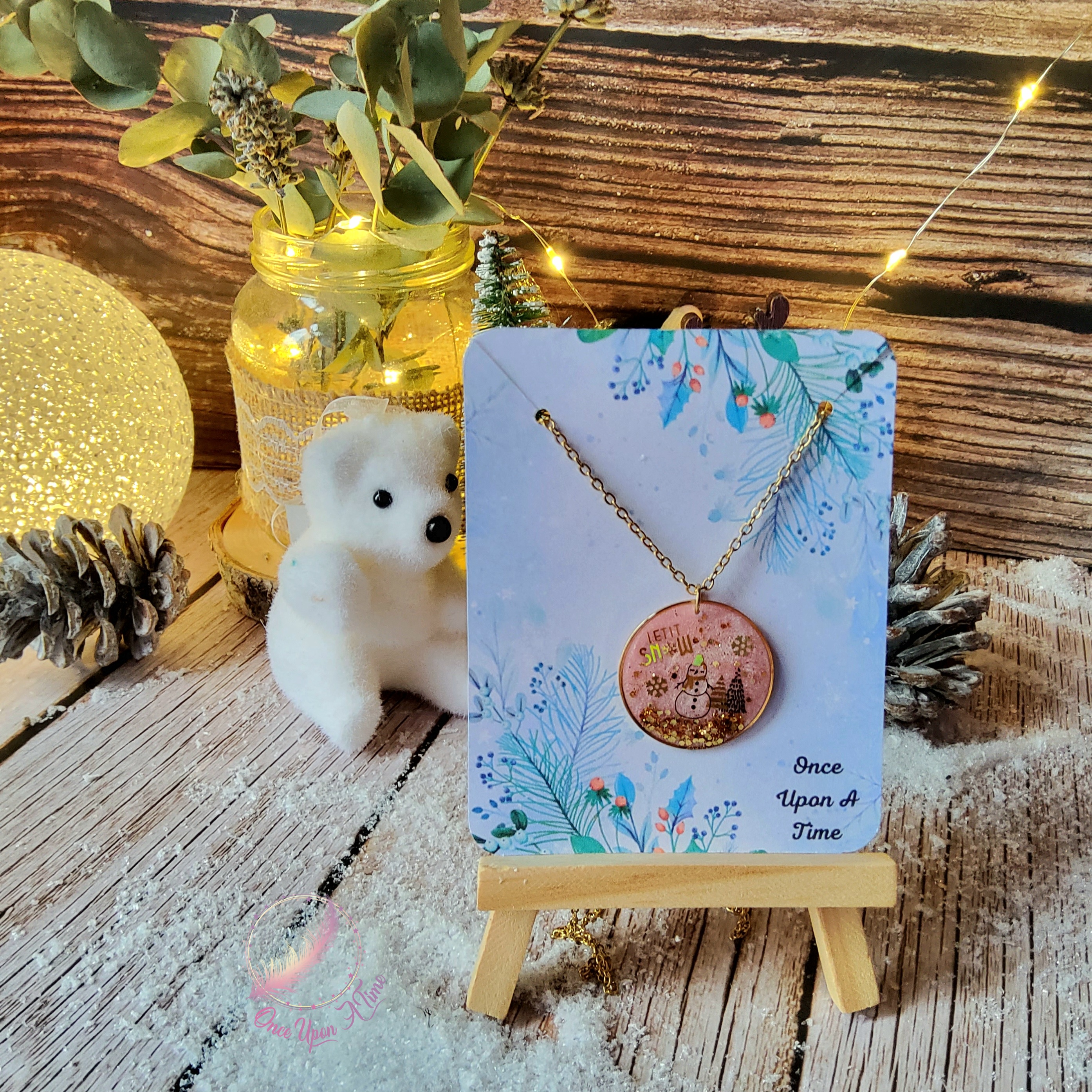 🎅🎄 Boucles d'oreilles et/ou collier - Bonhomme de neige - Rose 🎄🎅