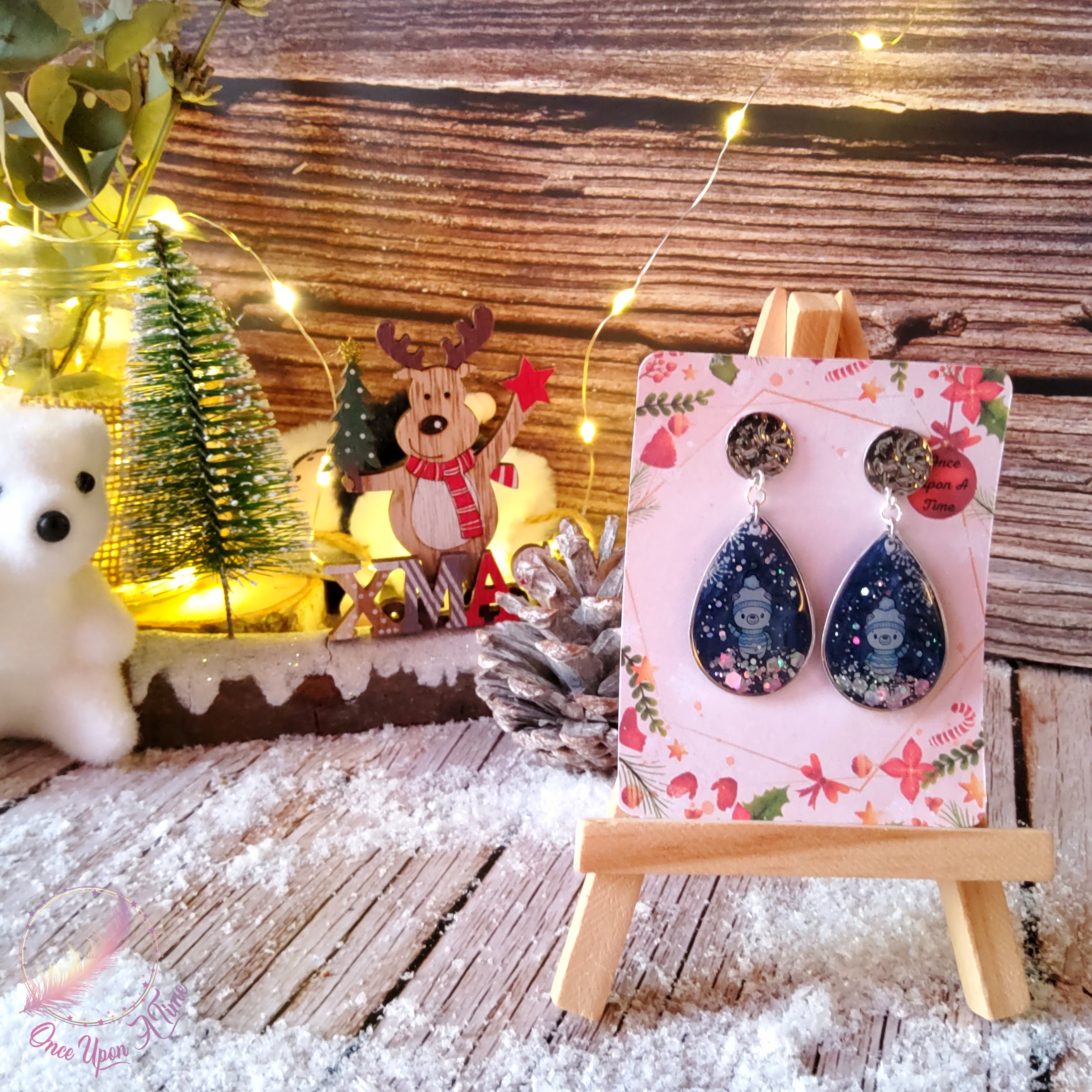 🎅🎄 Boucles d'oreilles - Petits oursons dans le froid de l'hiver🎄🎅