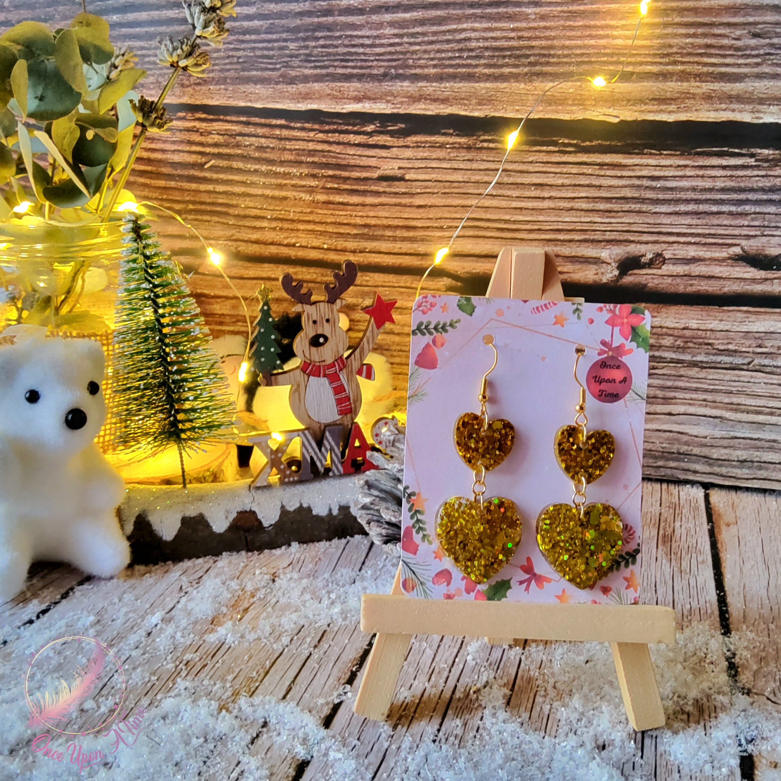 💕 Boucles d'oreilles - Duo de coeurs dorés 💕