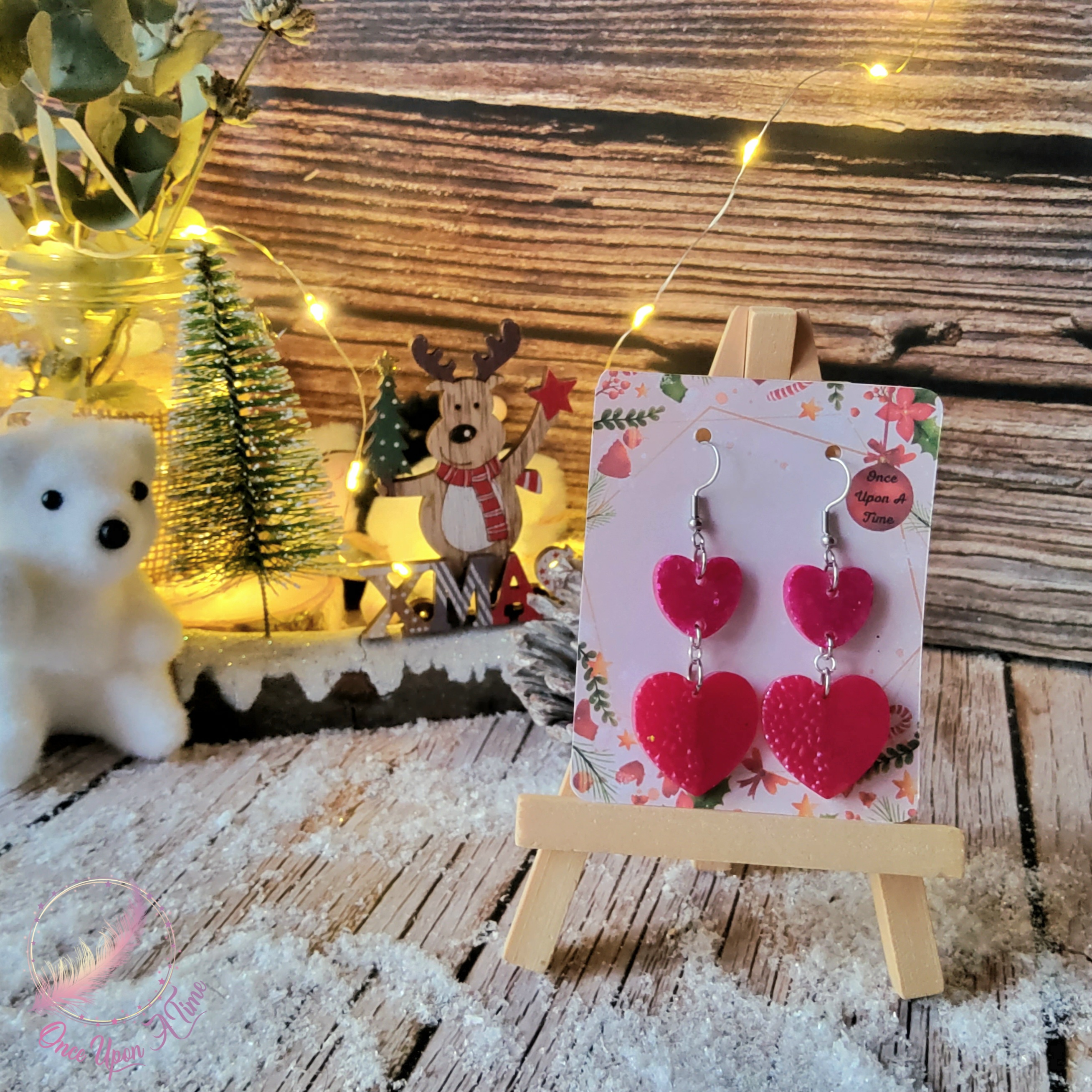 💕 Boucles d'oreilles - Duo de coeurs fuchsias 💕