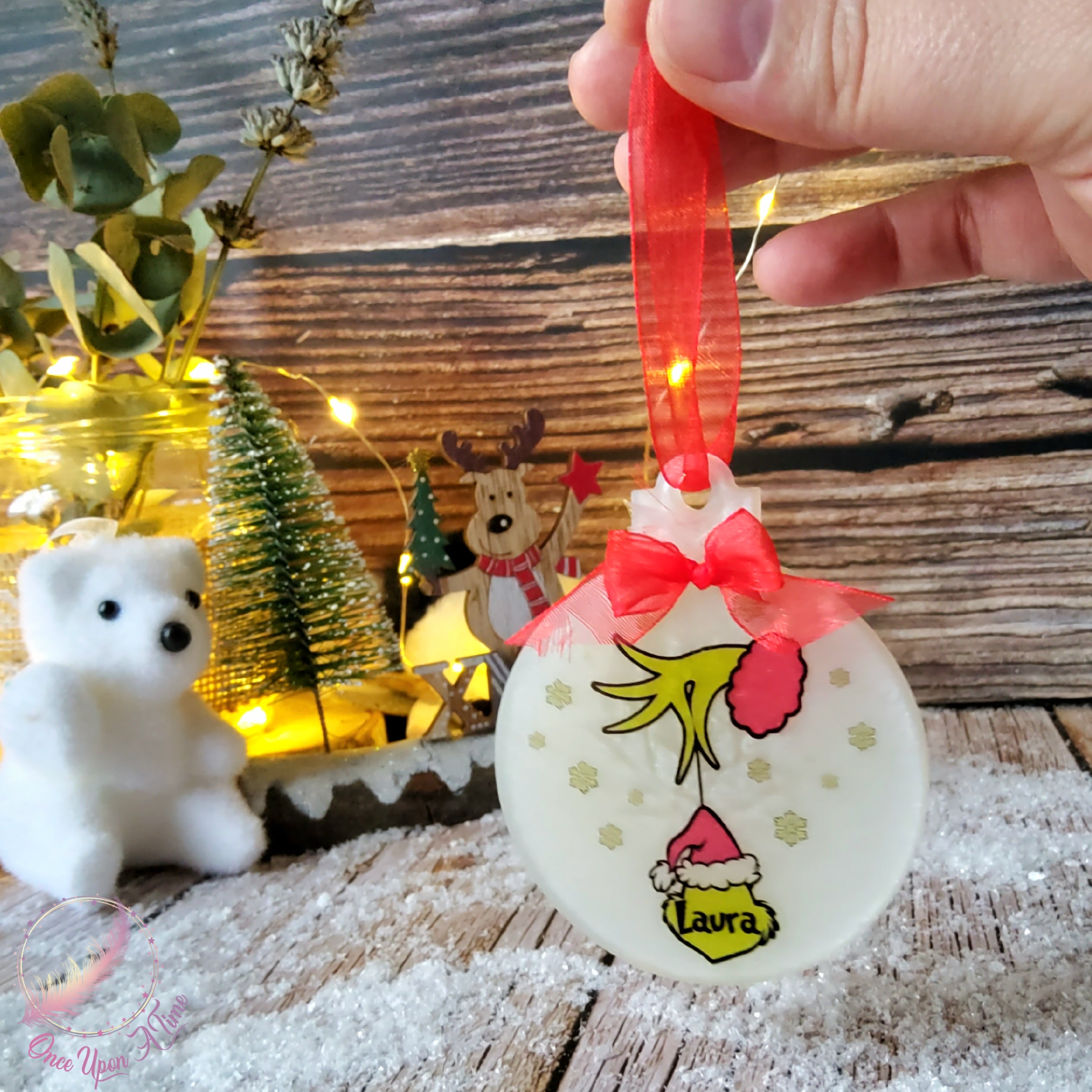 🎄🎅 Coffret cadeau de Noël - Boule de Noël personnalisée, to do list, bic et pochette à livre - Grinch 🤶🎄