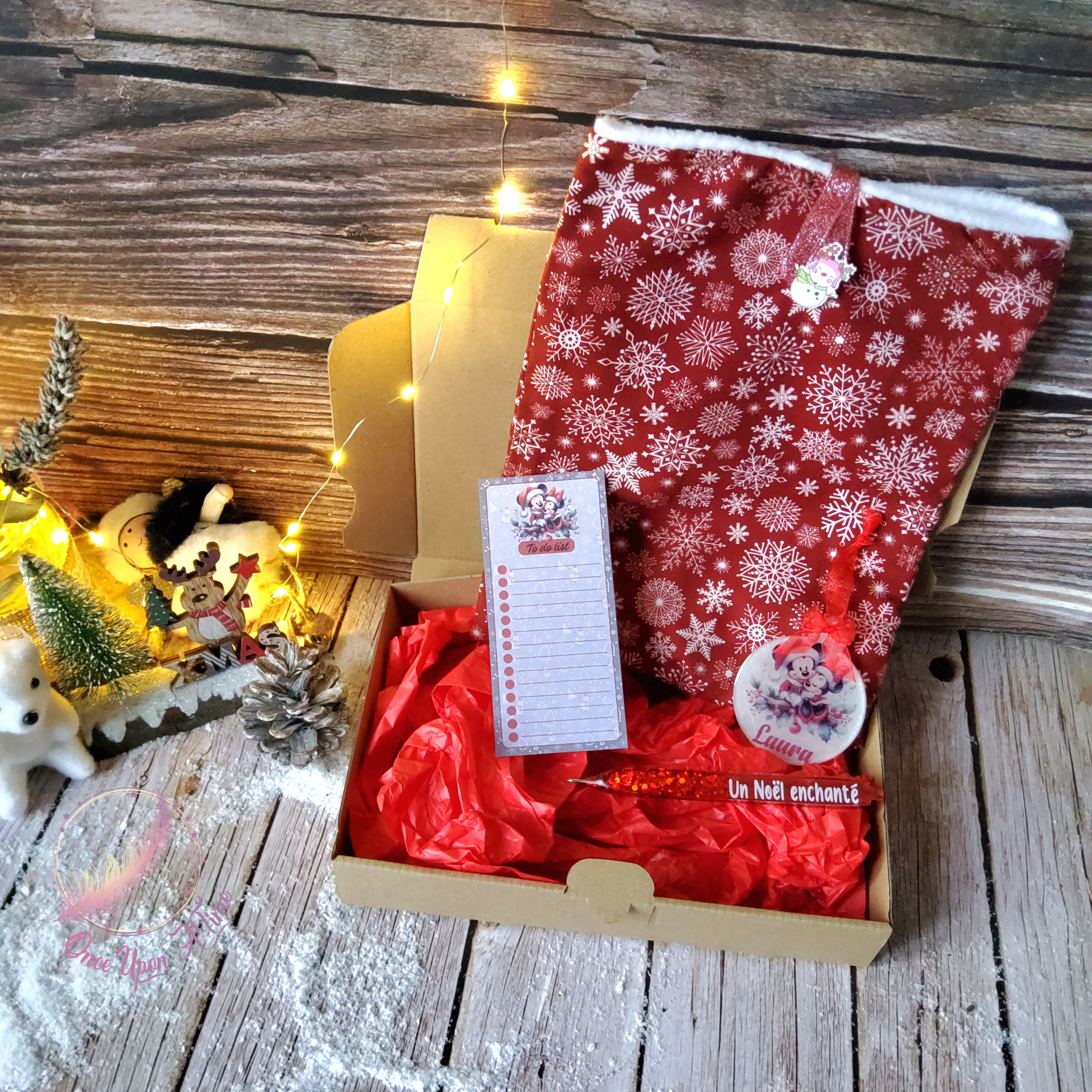 🎄🎅 Coffret cadeau de Noël - Boule de Noël personnalisée, to do list, bic et pochette à livre - Mickey & Minnie🤶🎄