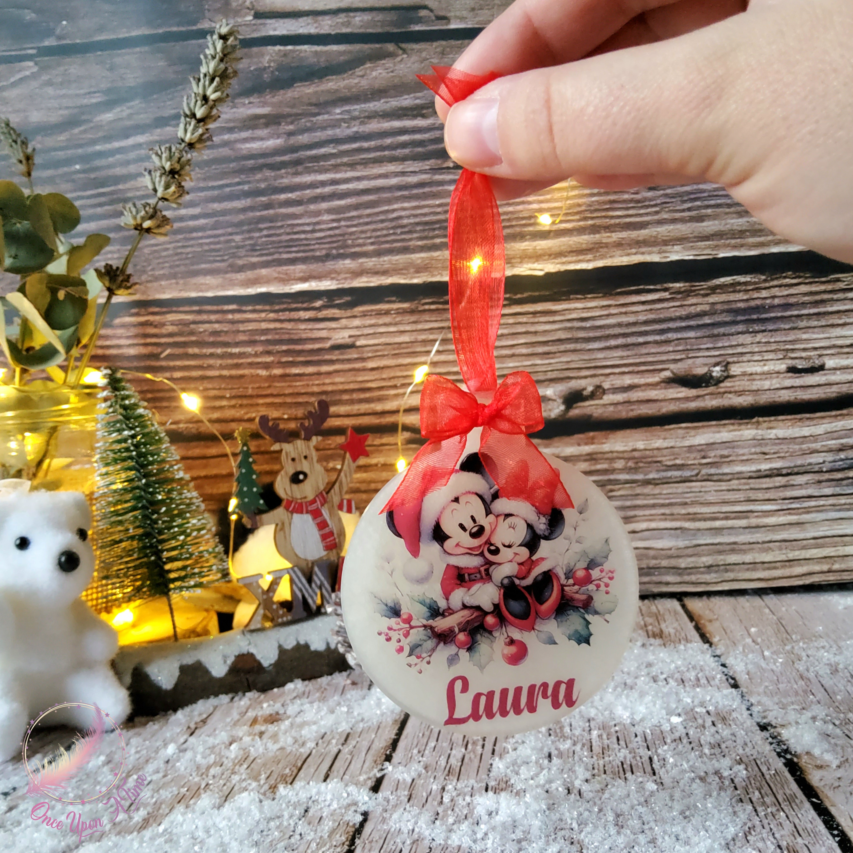 🎄🎅 Coffret cadeau de Noël - Boule de Noël personnalisée, to do list, bic et pochette à livre - Mickey & Minnie🤶🎄