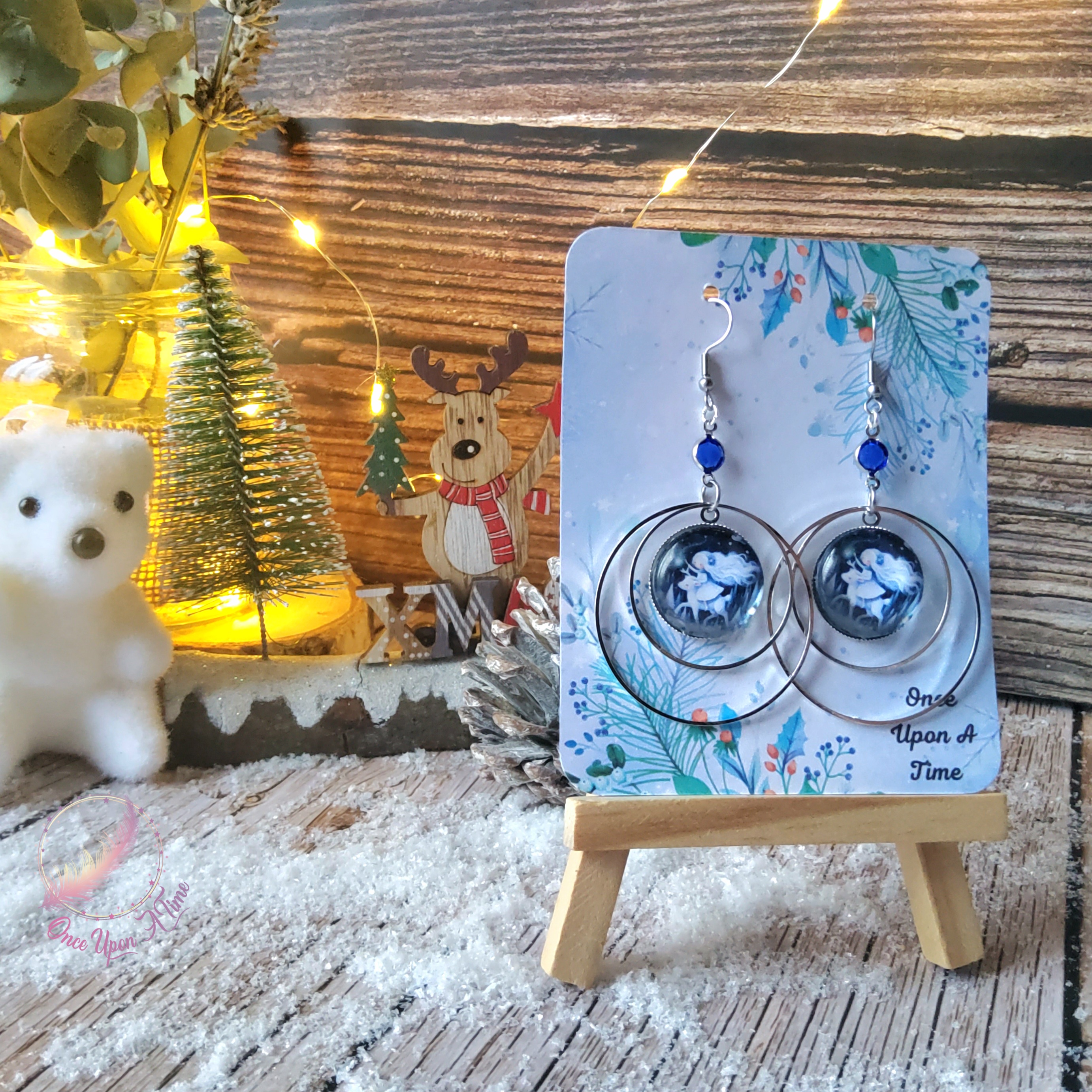 💕☃️ Boucles d'oreilles - Blanche et son cheval ☃️💕