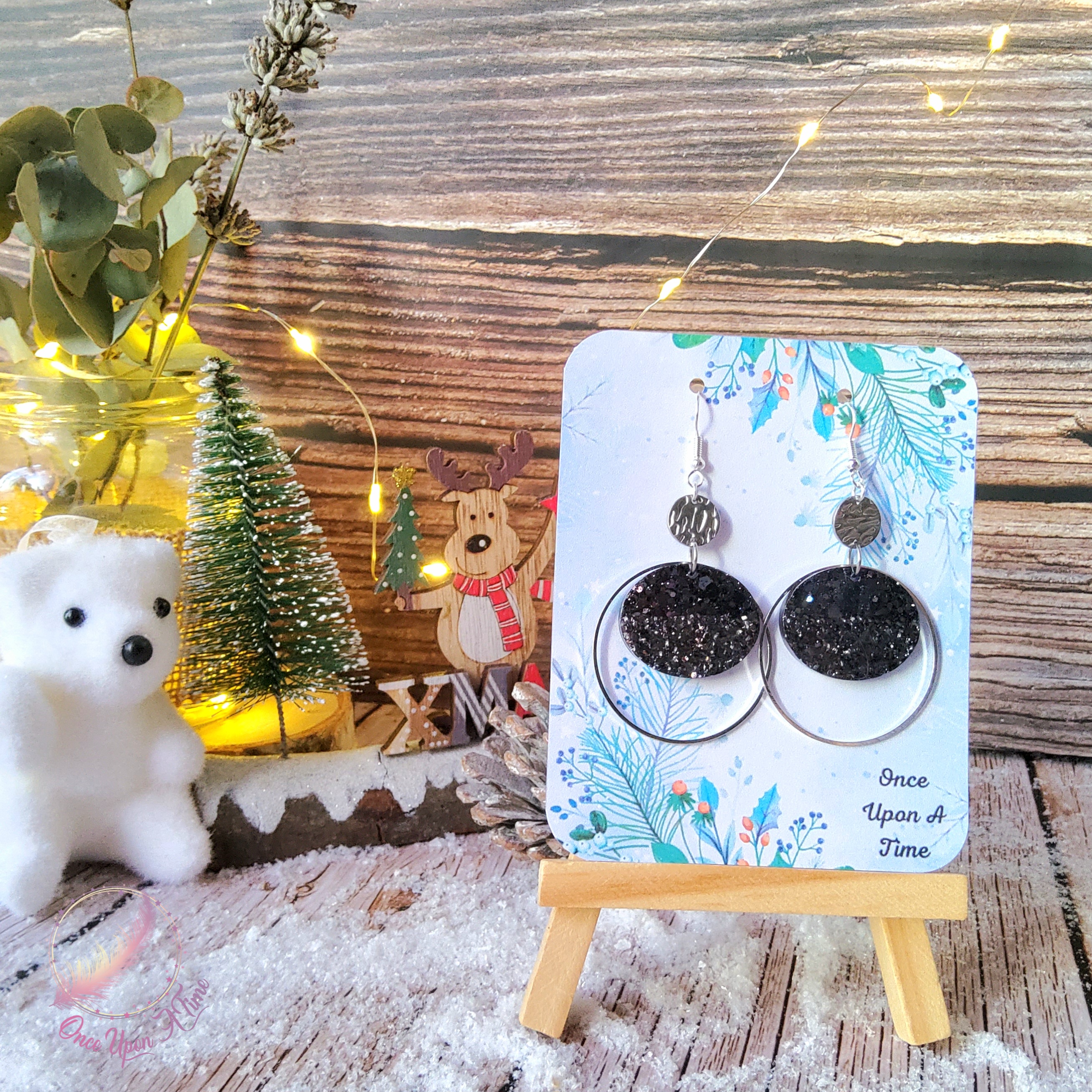 💕 Boucles d'oreilles rondes - Vertes, noires OU bleues 💕