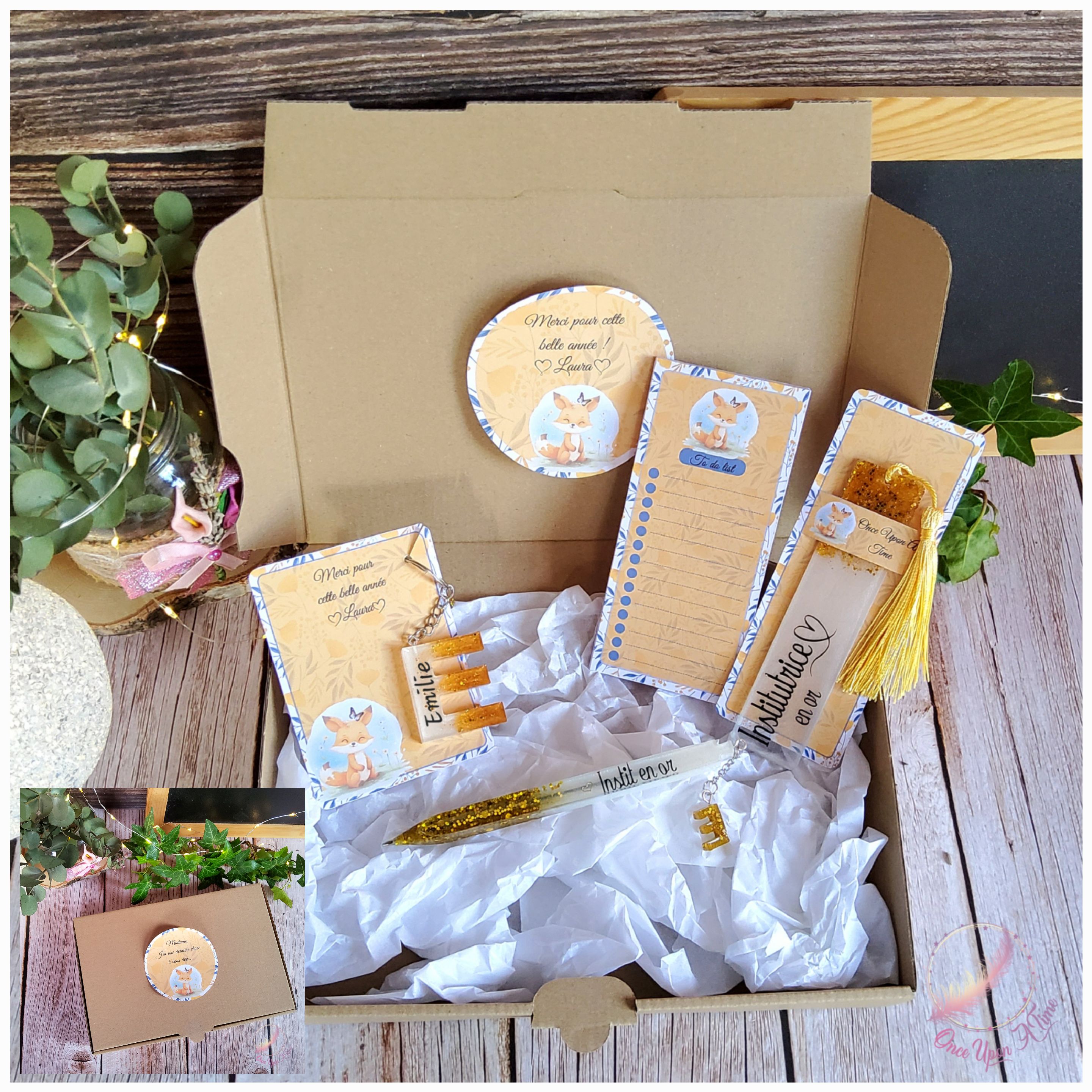 🎁🎀 Coffret cadeau : 1 marque-page, 1 bic, 1 porte-clés, 1 to do list - Plusieurs thèmes - Institutrice, instituteur, maître, maîtresse, puéricultrice  🎀🎁