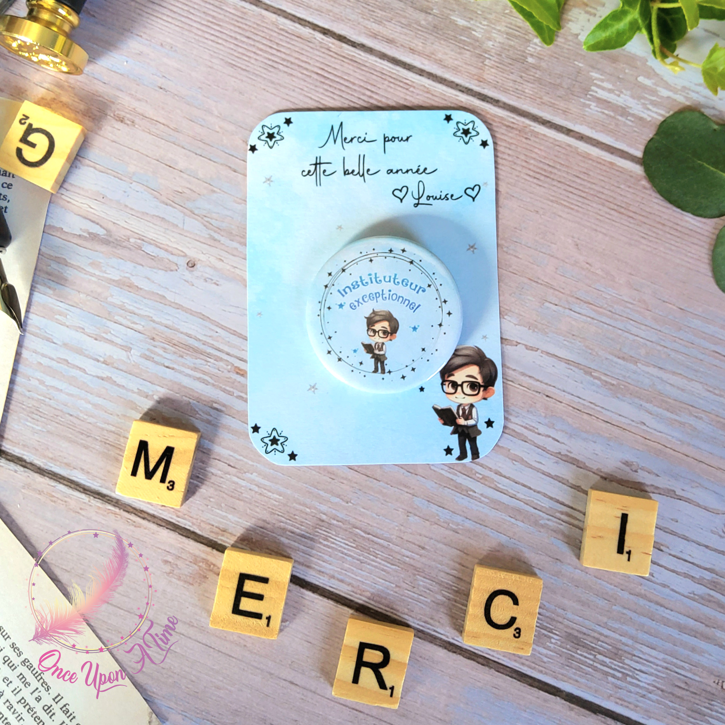🎁🎀 Badge et petite carte de remerciement - Instituteur ou maître - Plusieurs modèles 🎀🎁
