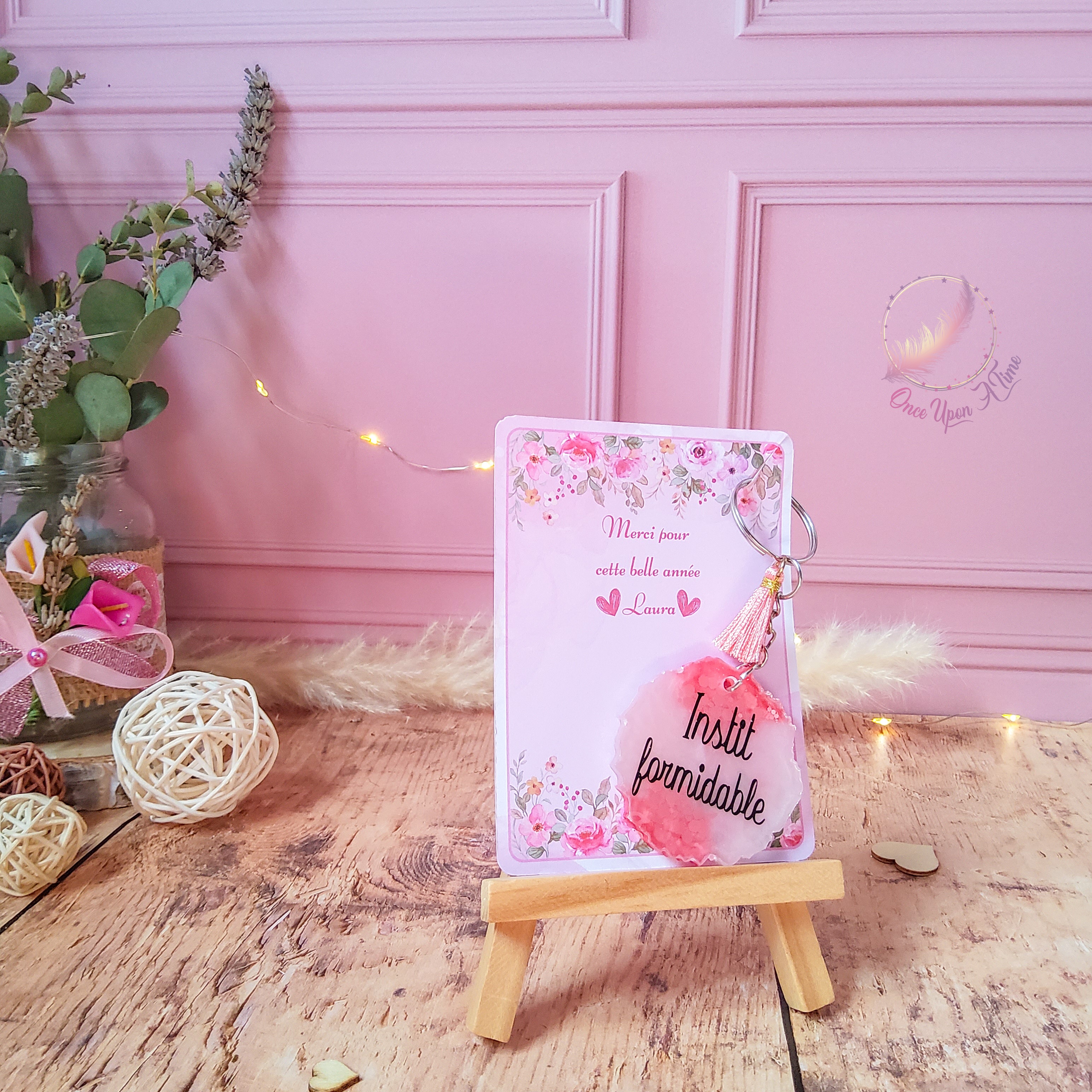 🎁🔑 Porte-clés et petite carte de remerciement - Instituteur, institutrice, maître, maîtresse, puéricultrice... - Plusieurs messages 🔑🎁
