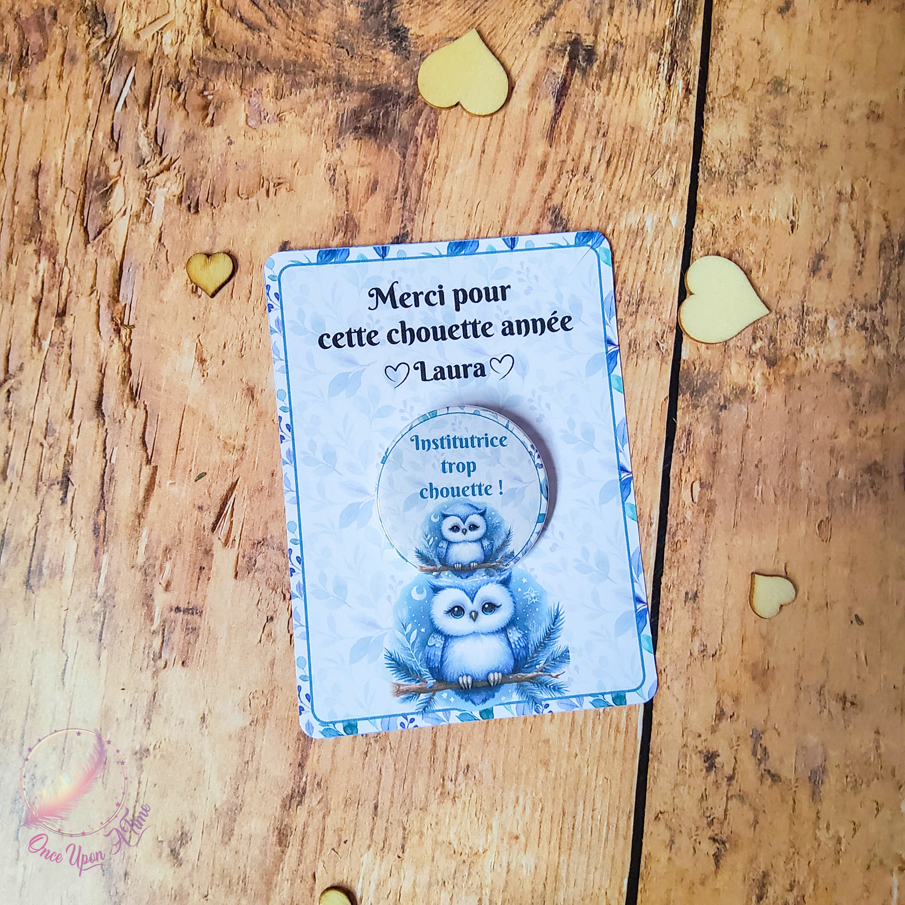 🎁🎀 Badge et petite carte de remerciement - Institutrice / Instituteur / Maîtresse / Maître / Puéricultrice trop chouette 🎀🎁