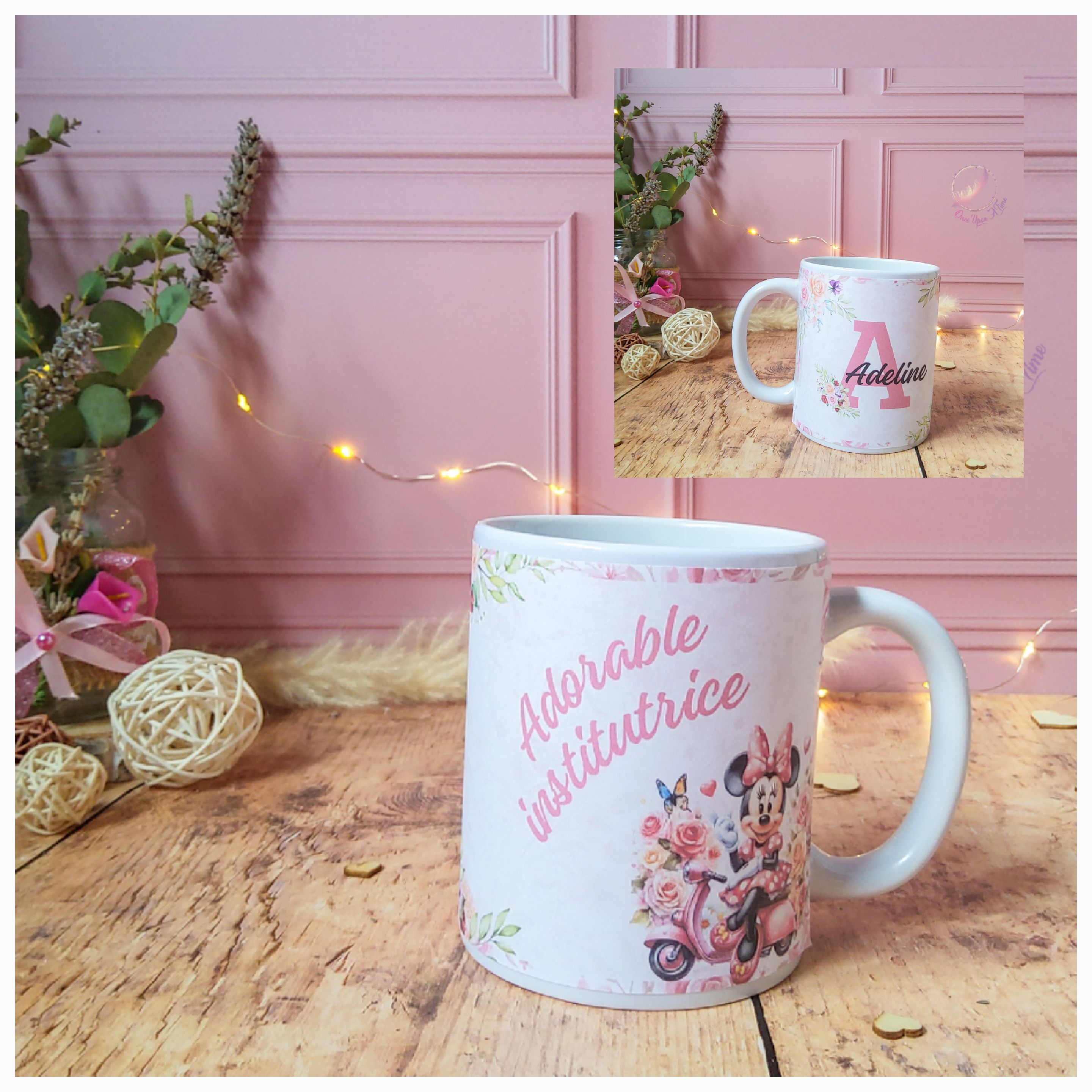 🍵 Tasse / mug personnalisé(e) - Minnie - Adorable instit / maîtresse / puéricultrice - Personnalisée avec le prénom 🍵