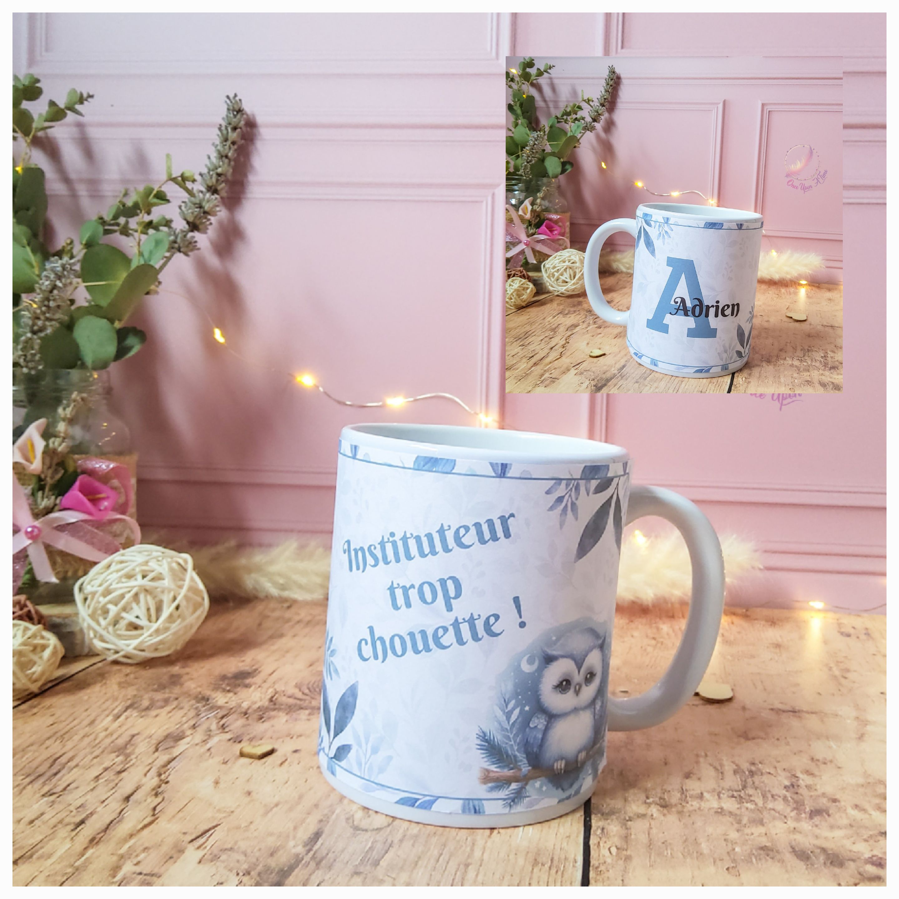 🍵 Tasse / mug personnalisé(e) - Institutrice / Instituteur / Maîtresse / Maître / Puéricultrice trop chouette - Personnalisée avec le prénom 🍵